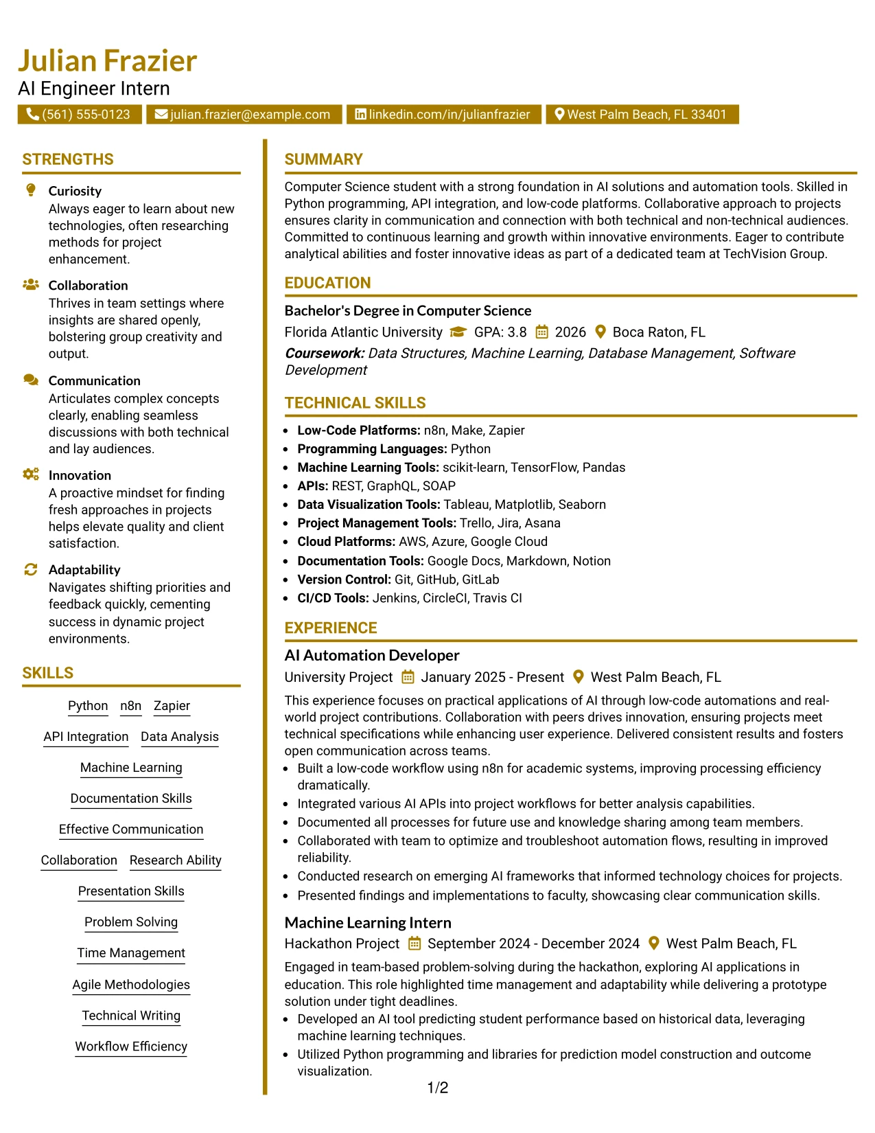 Resume Example Page 1