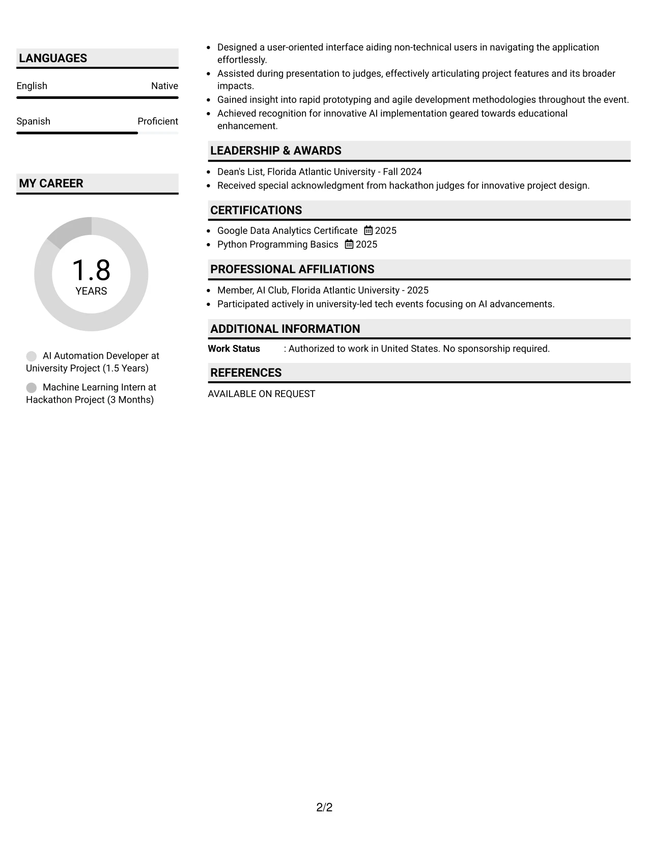 Resume Example Page 2