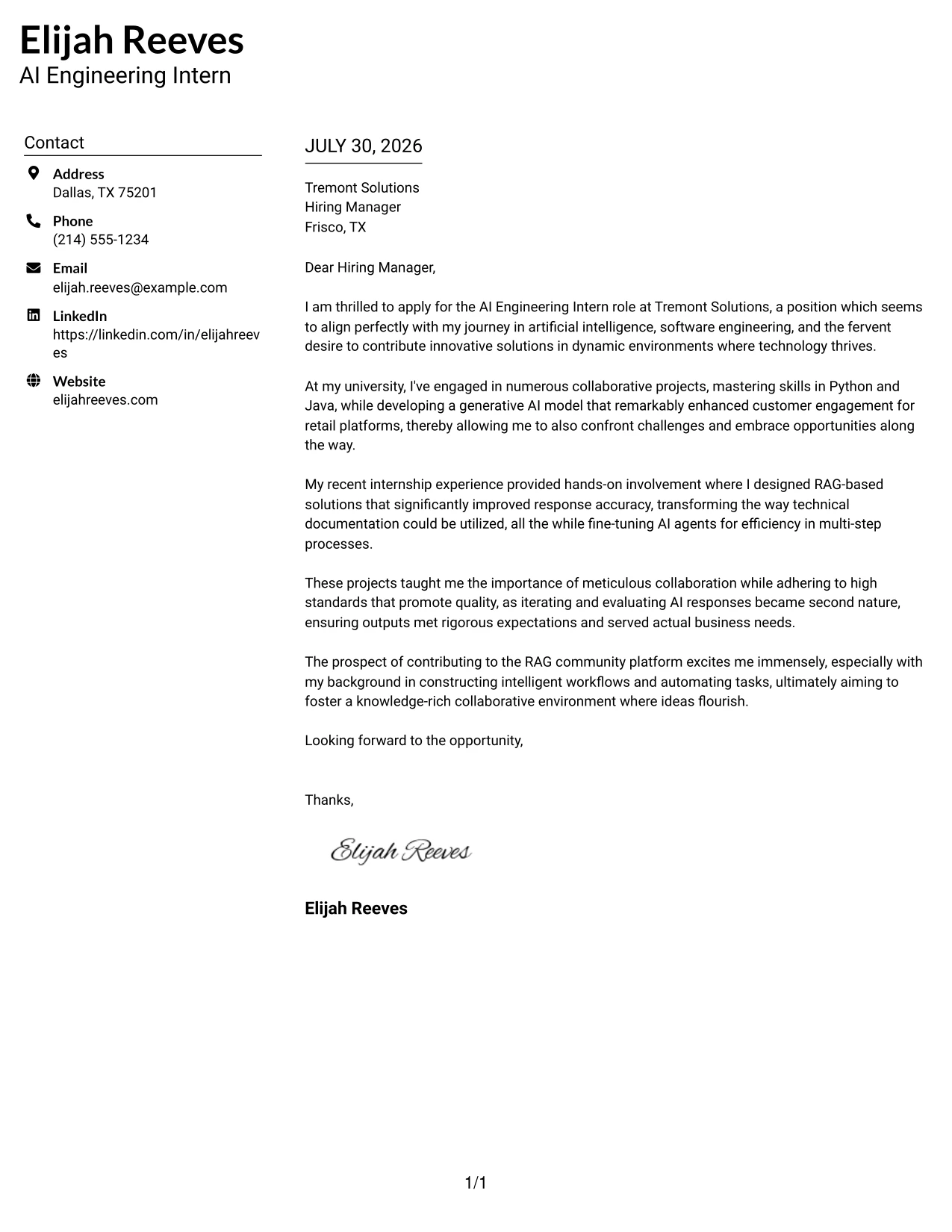 Resume Example Page 1