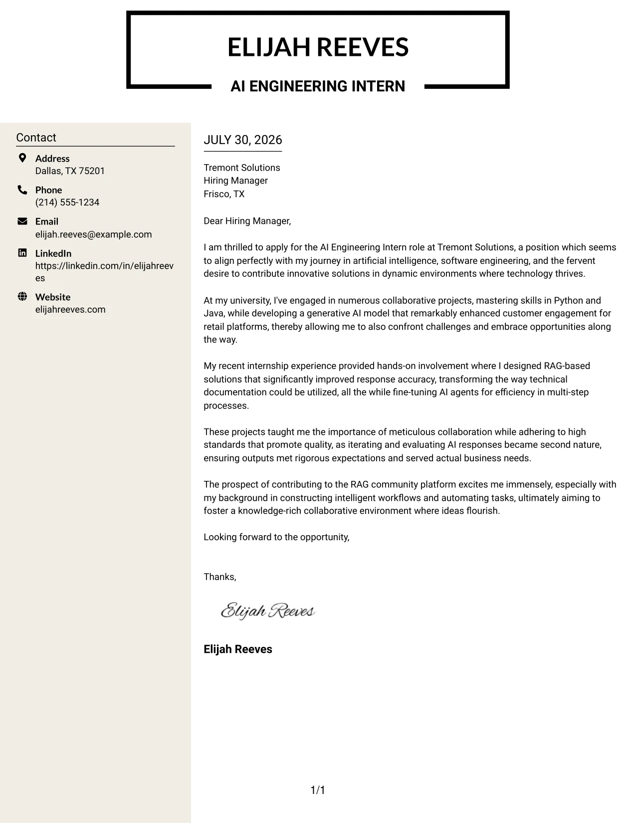 Resume Example Page 1