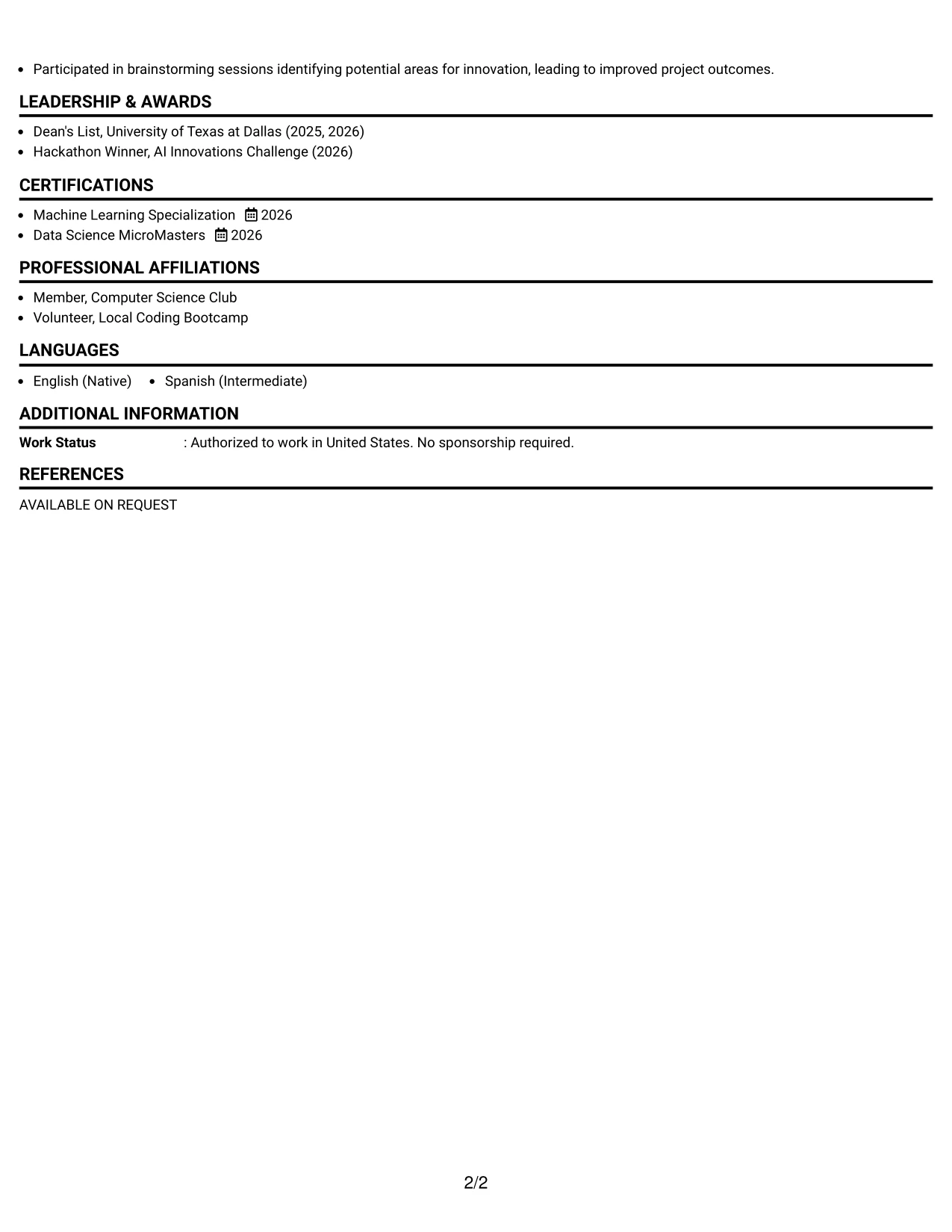 Resume Example Page 2