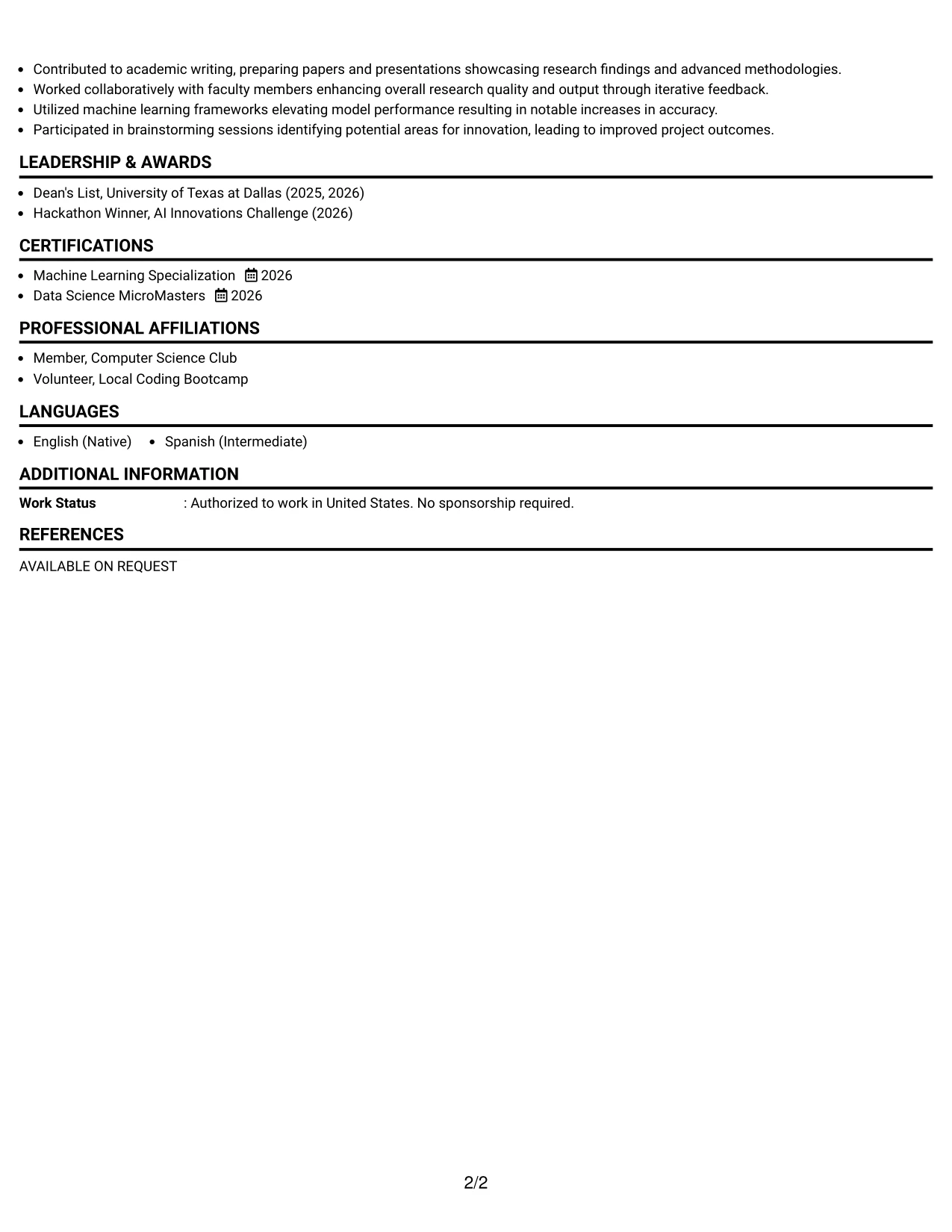 Resume Example Page 2
