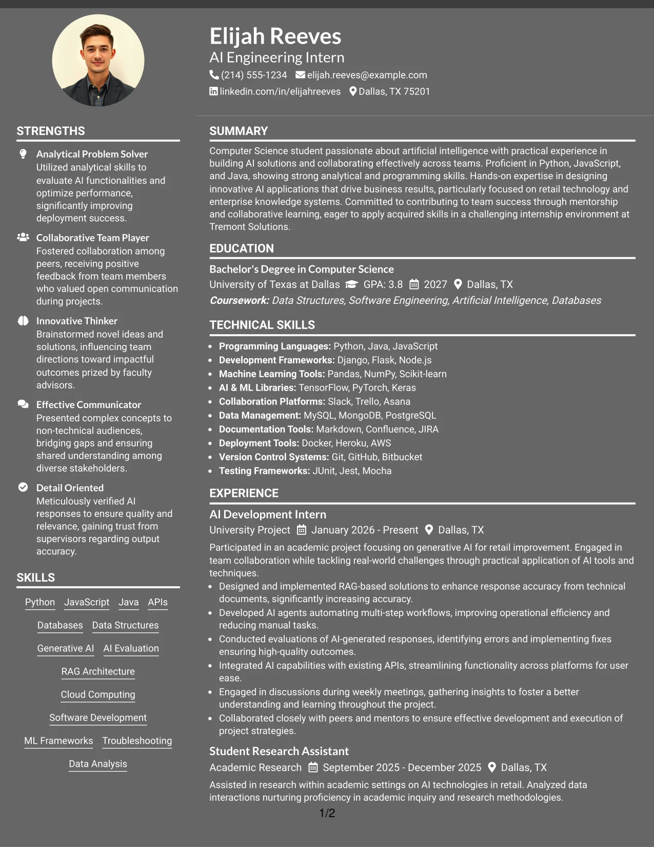Resume Example Page 1