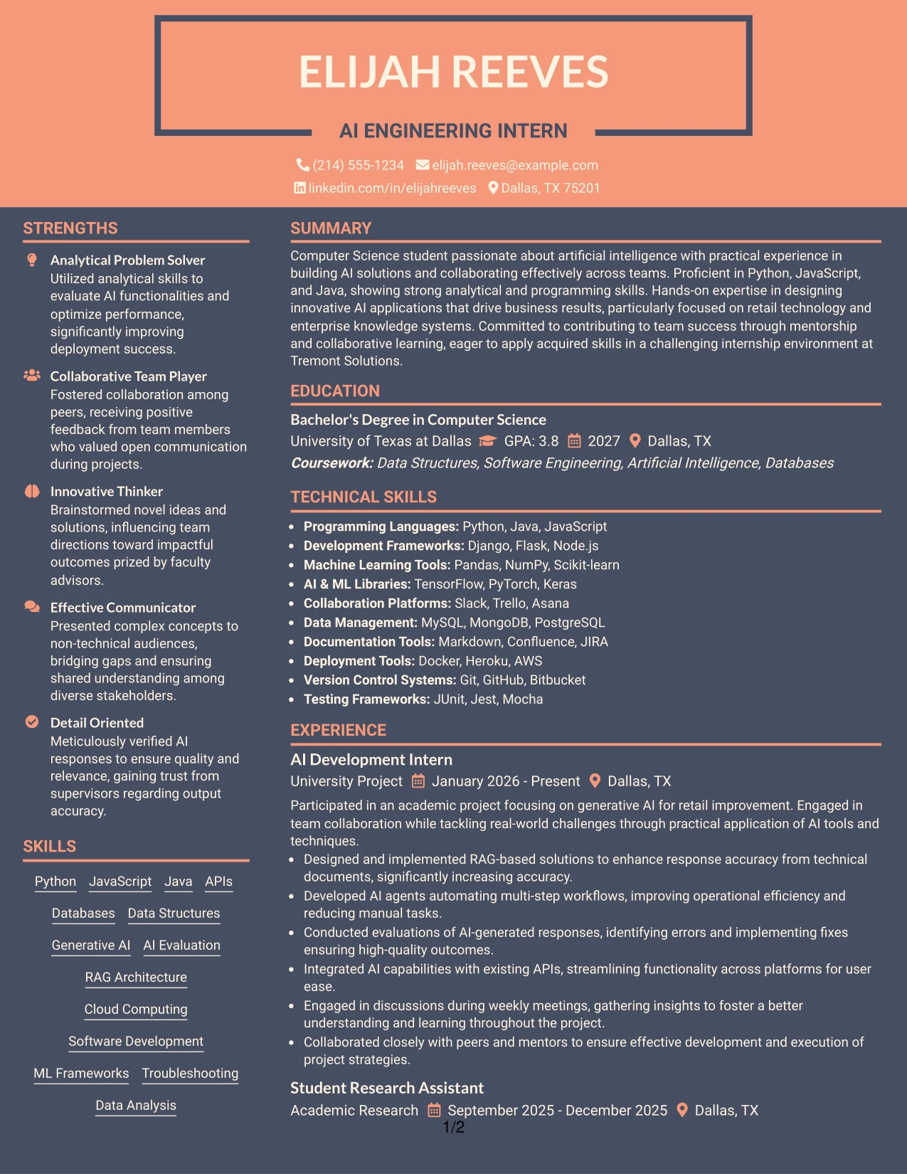 Resume Example Page 1