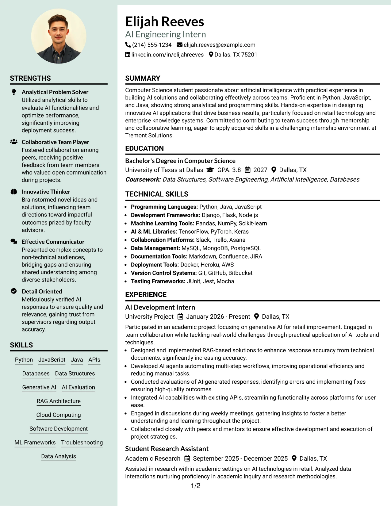Resume Example Page 1
