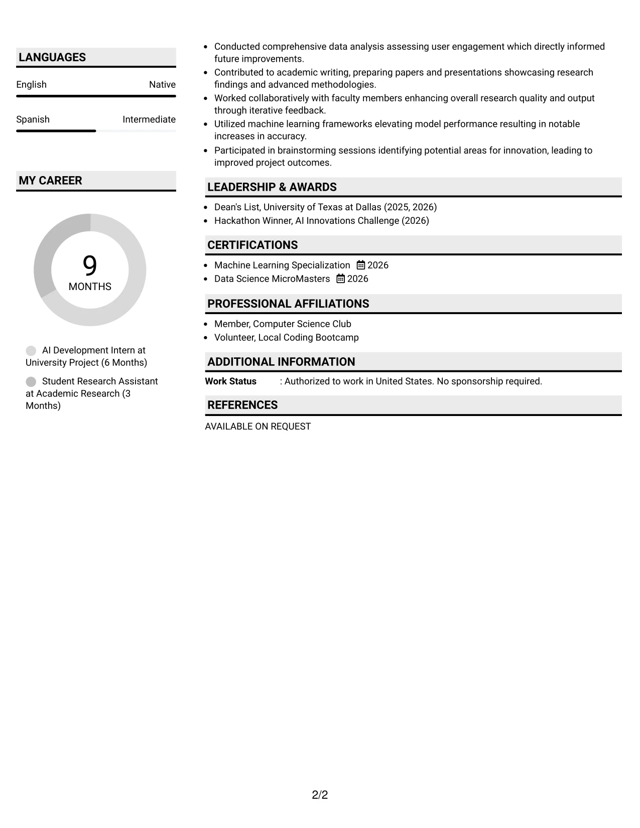 Resume Example Page 2