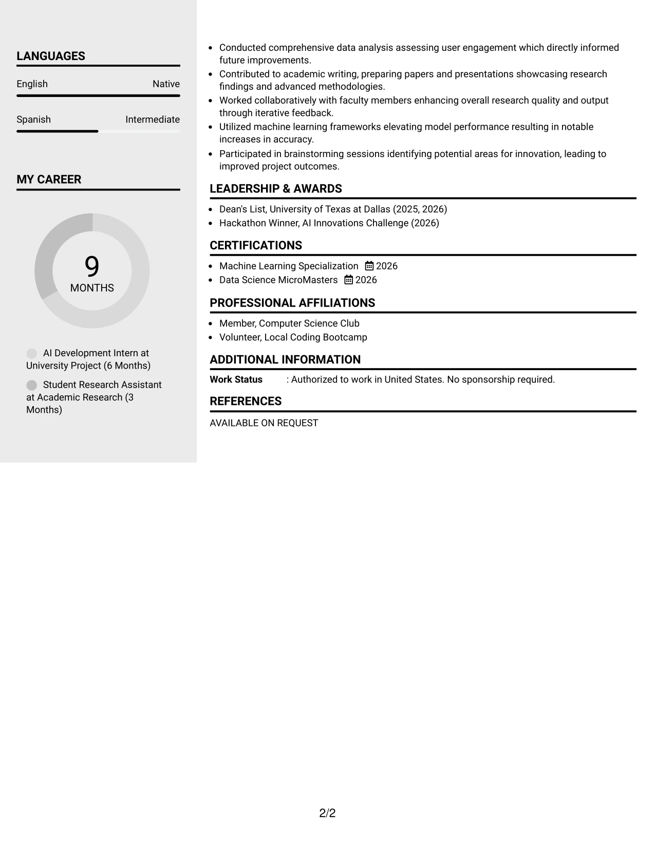 Resume Example Page 2