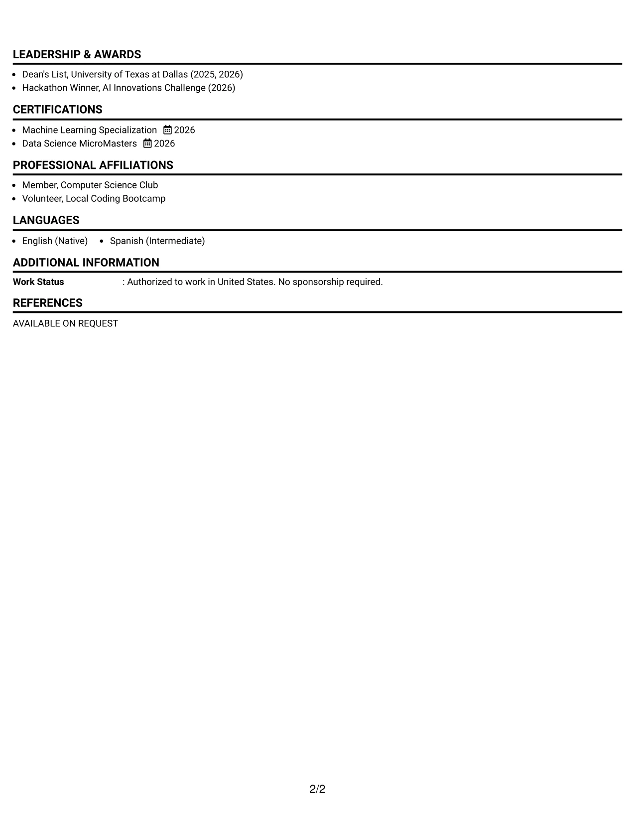 Resume Example Page 2