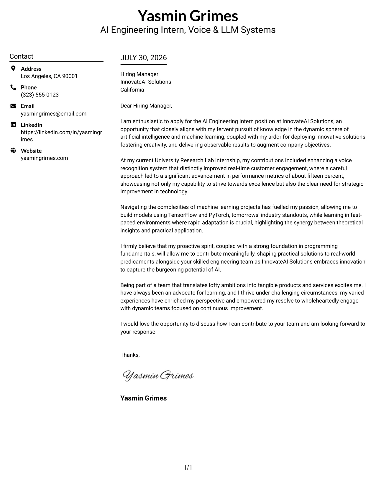 Resume Example Page 1