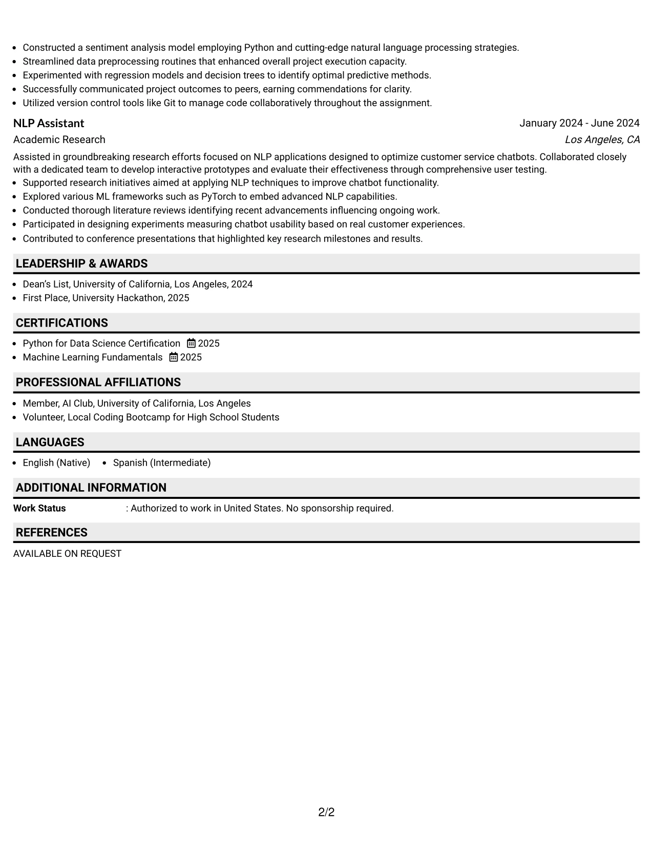 Resume Example Page 2