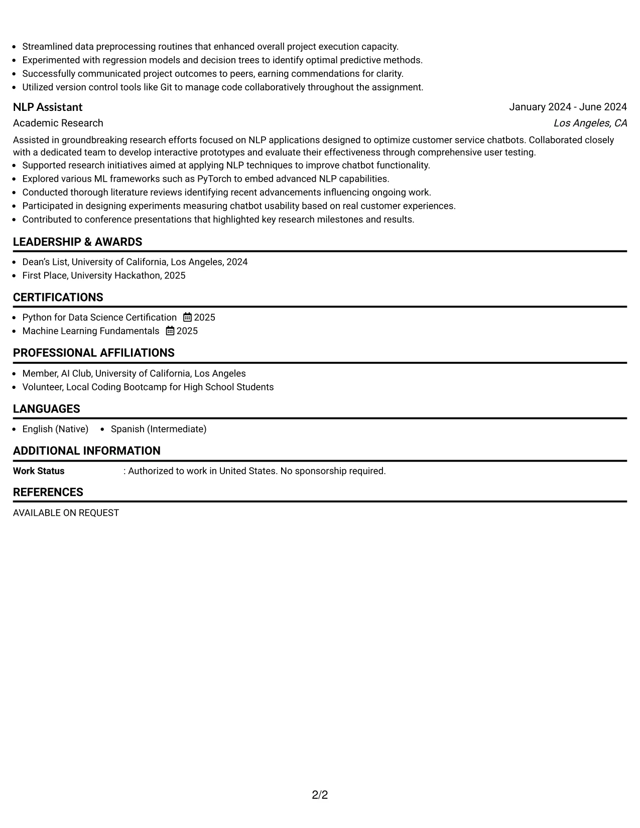 Resume Example Page 2