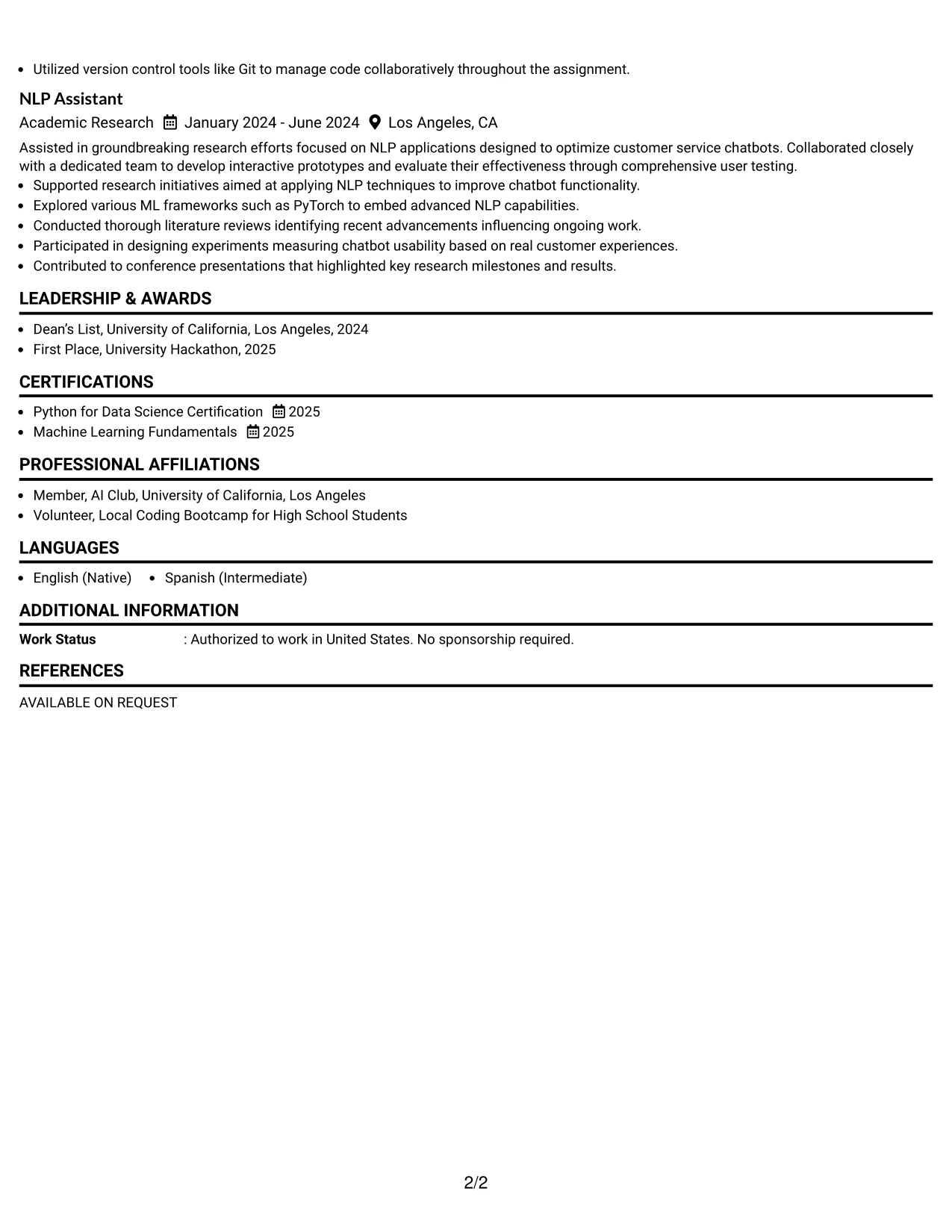 Resume Example Page 2