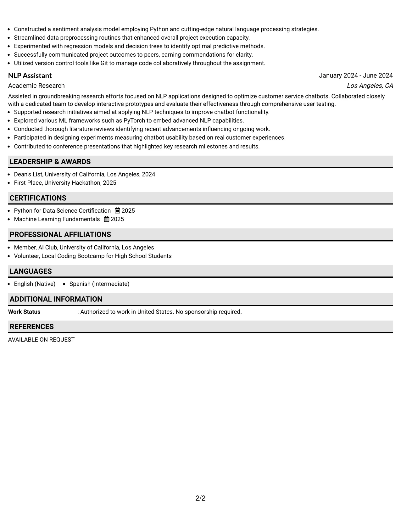 Resume Example Page 2