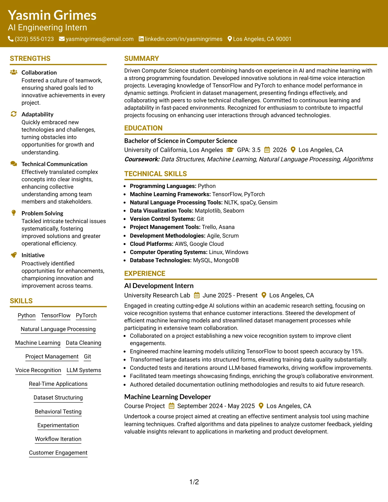 Resume Example Page 1
