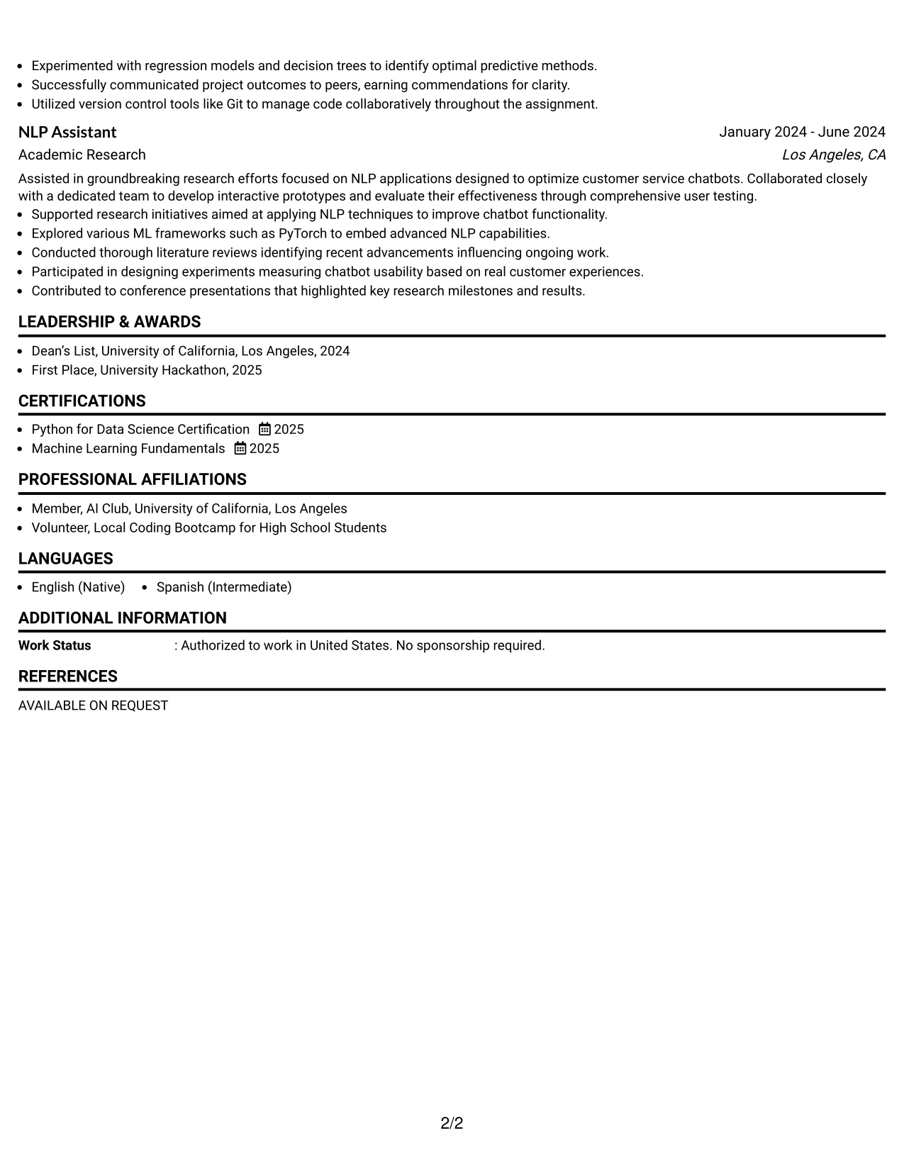 Resume Example Page 2