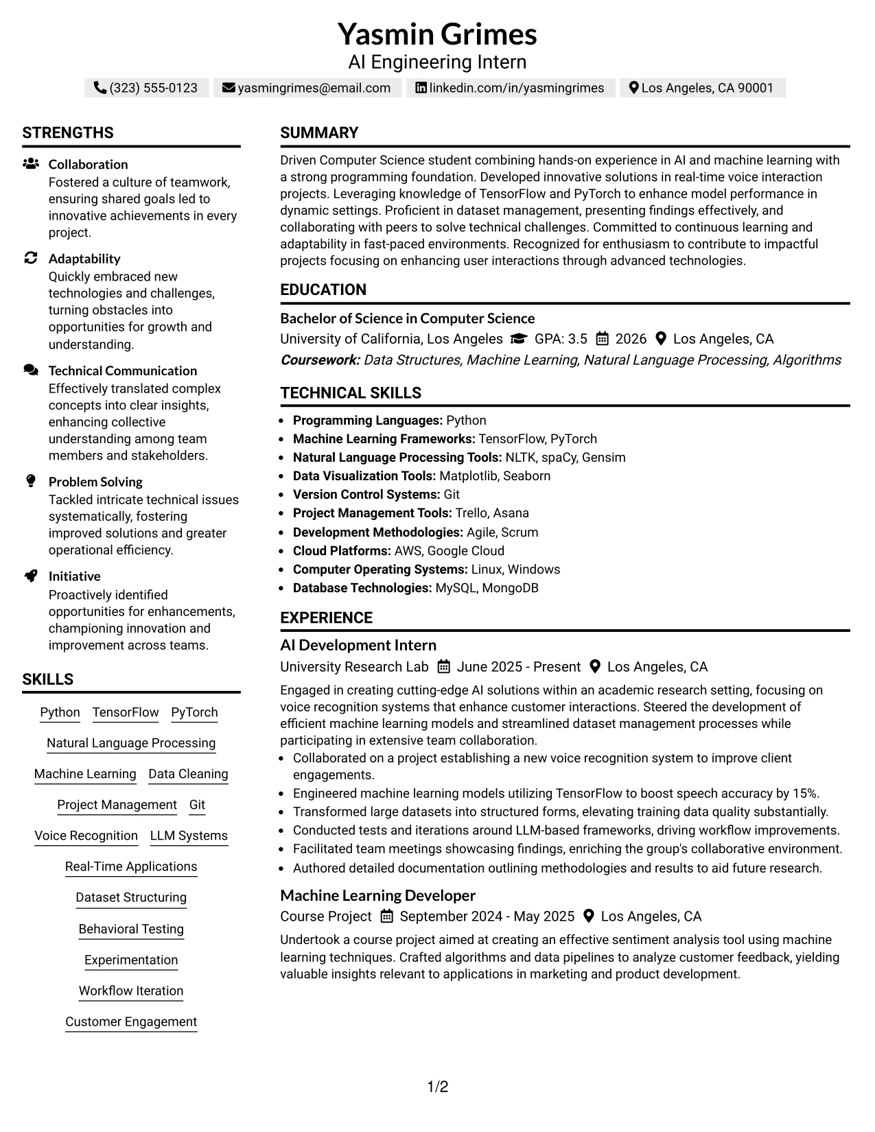 Resume Example Page 1