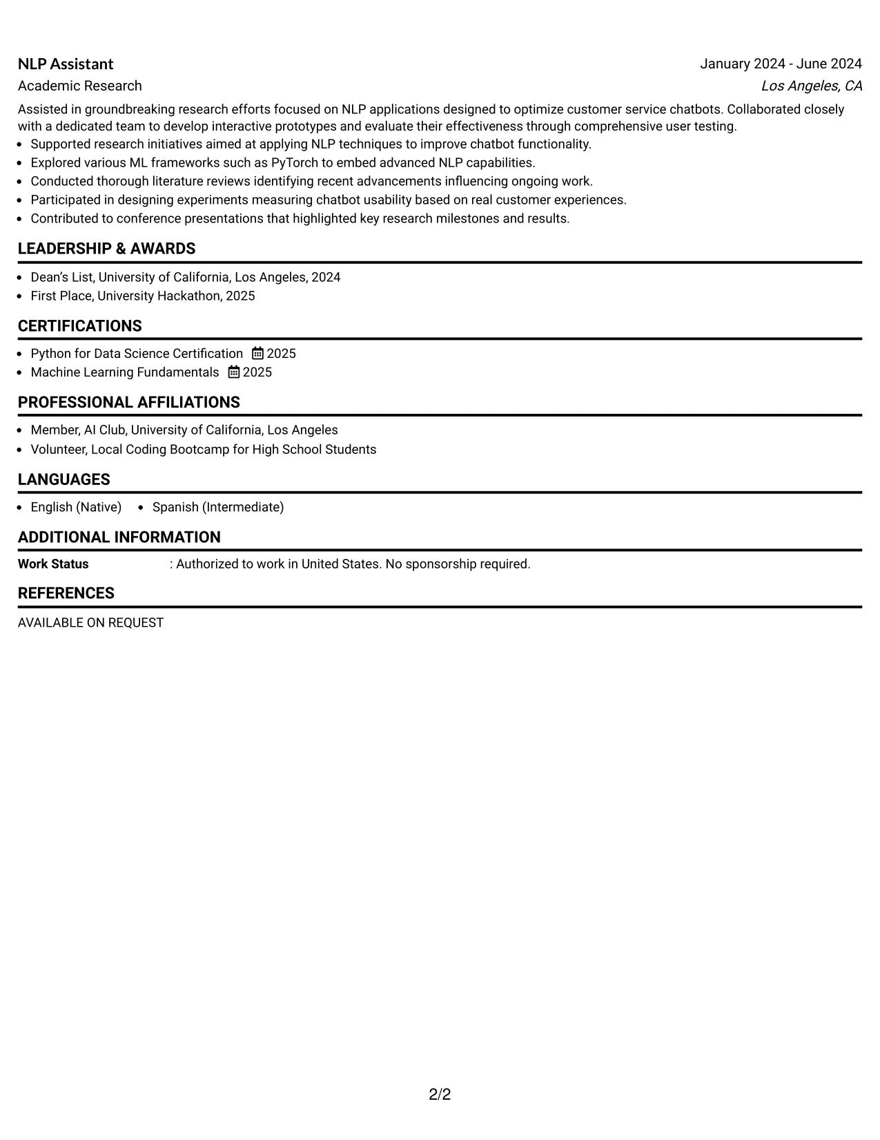 Resume Example Page 2