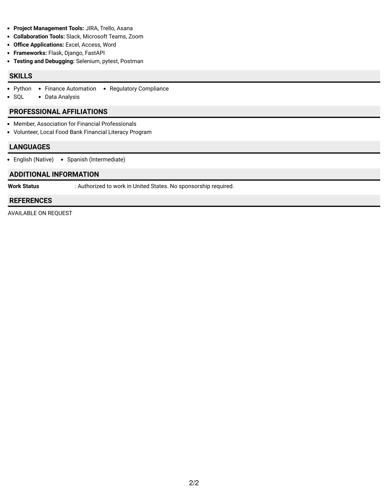 Resume Example Page 2