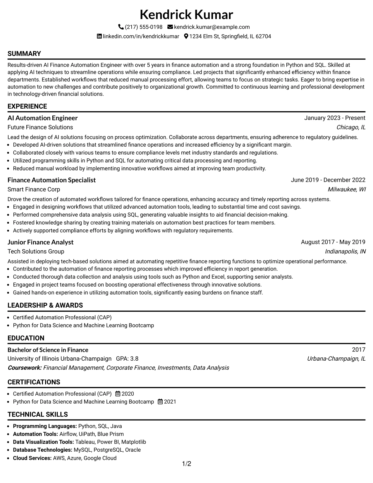 Resume Example Page 1