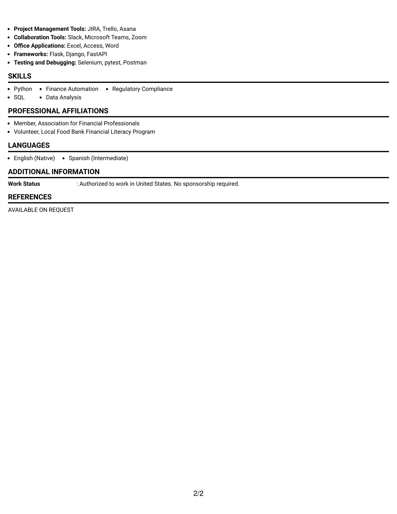 Resume Example Page 2