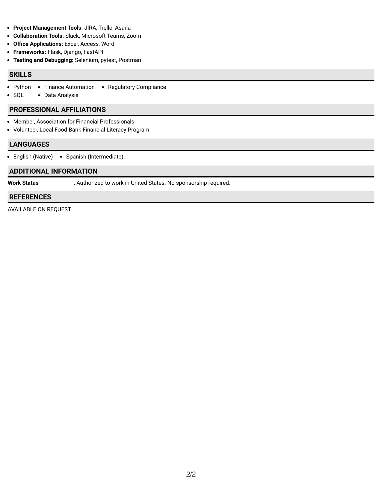 Resume Example Page 2