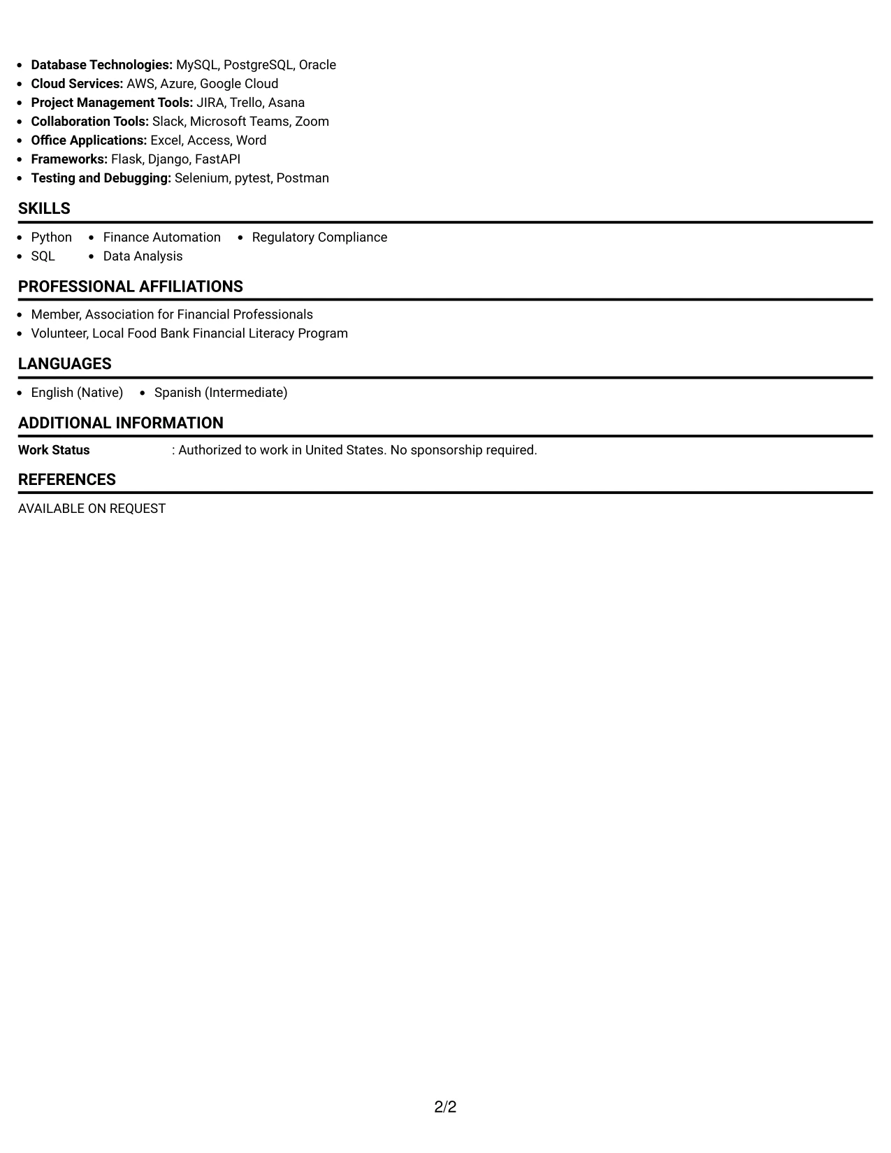 Resume Example Page 2