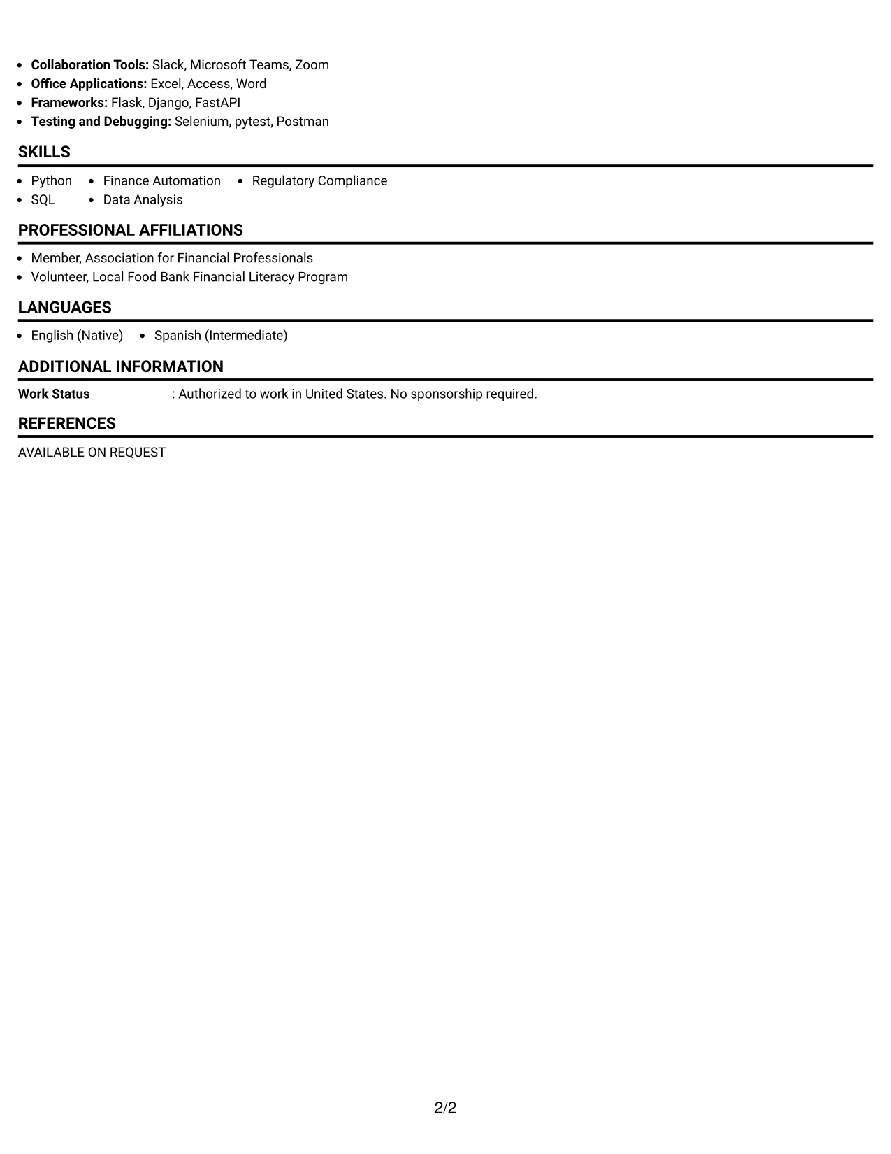 Resume Example Page 2