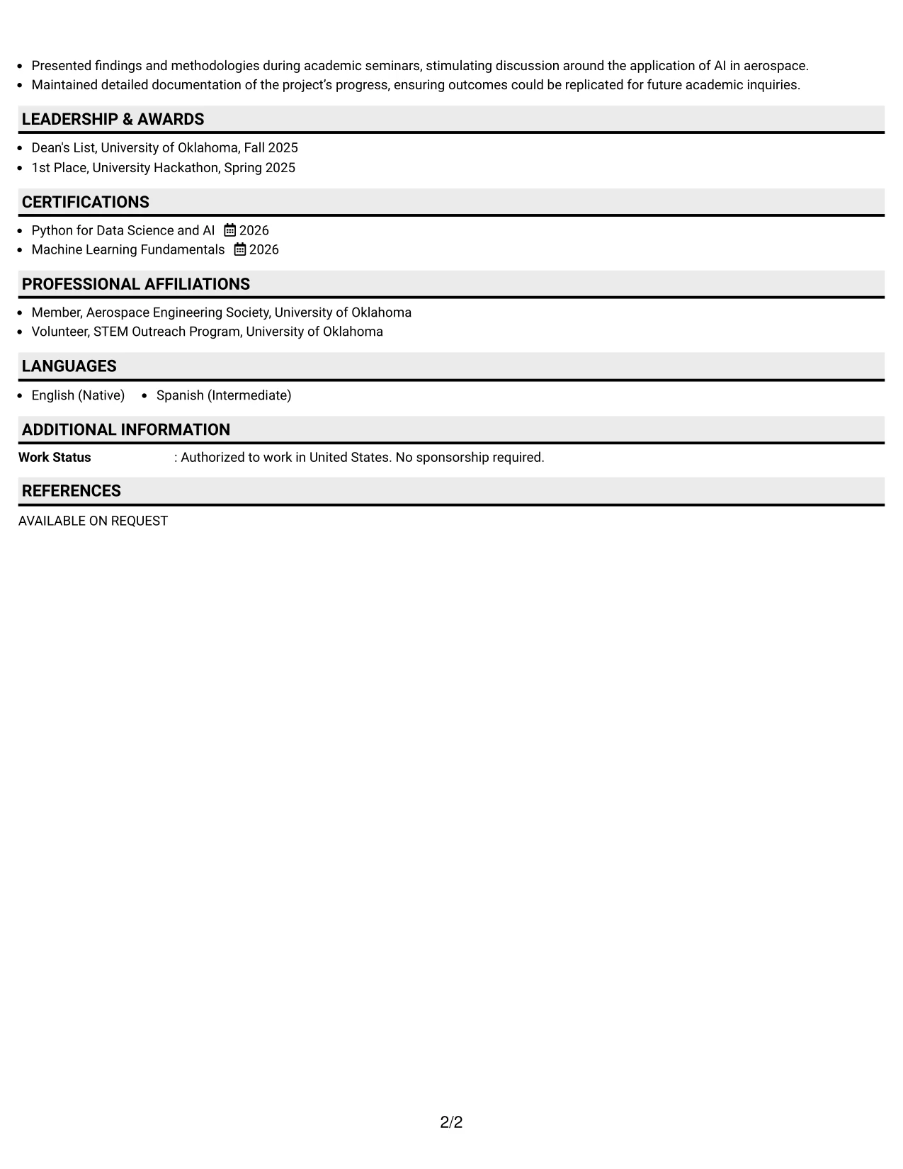 Resume Example Page 2