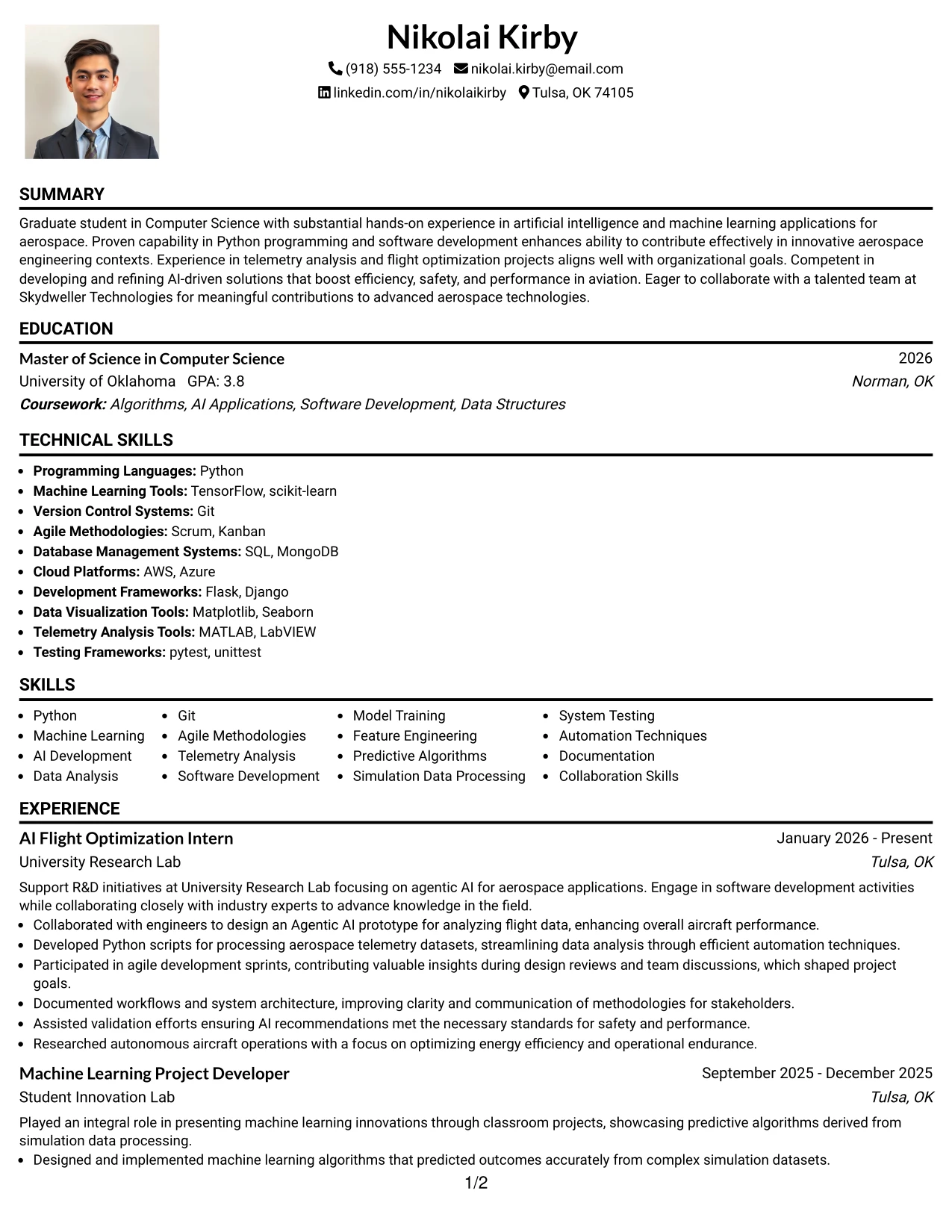 Resume Example Page 1