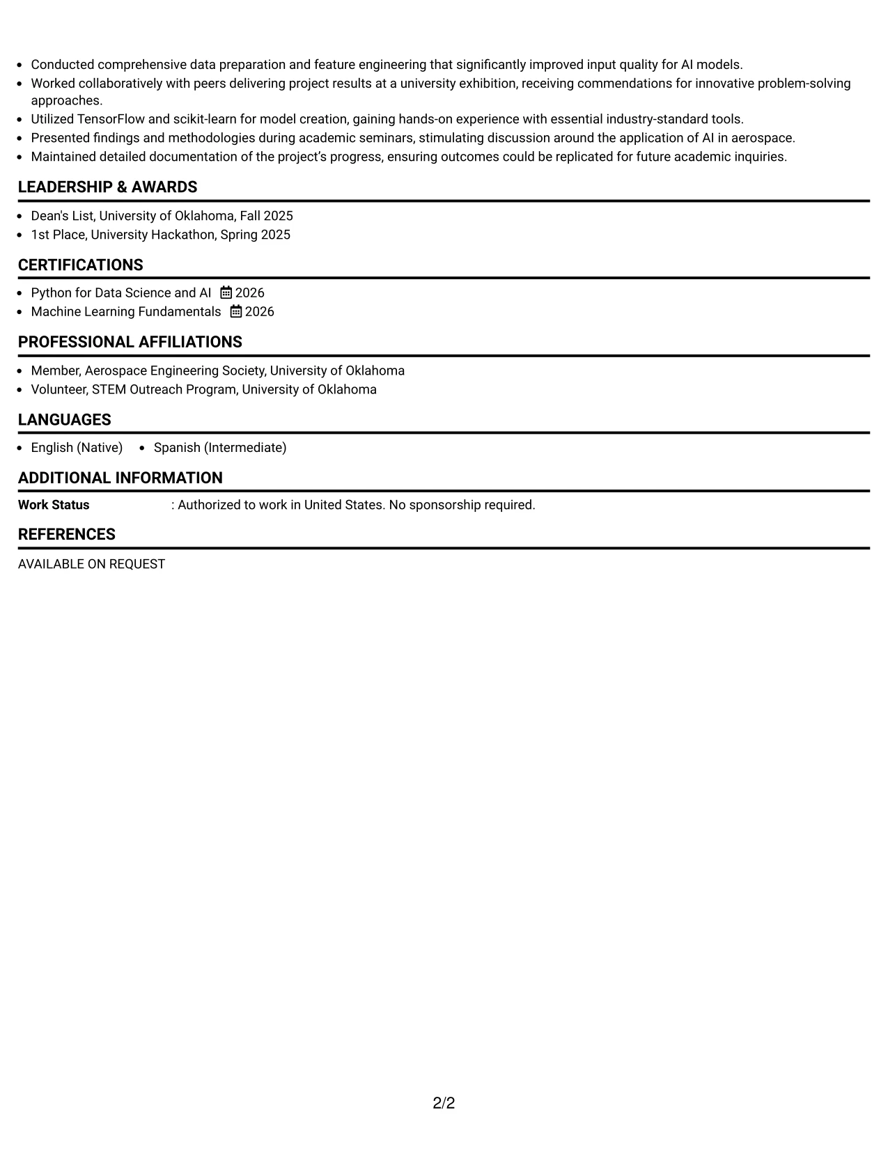 Resume Example Page 2