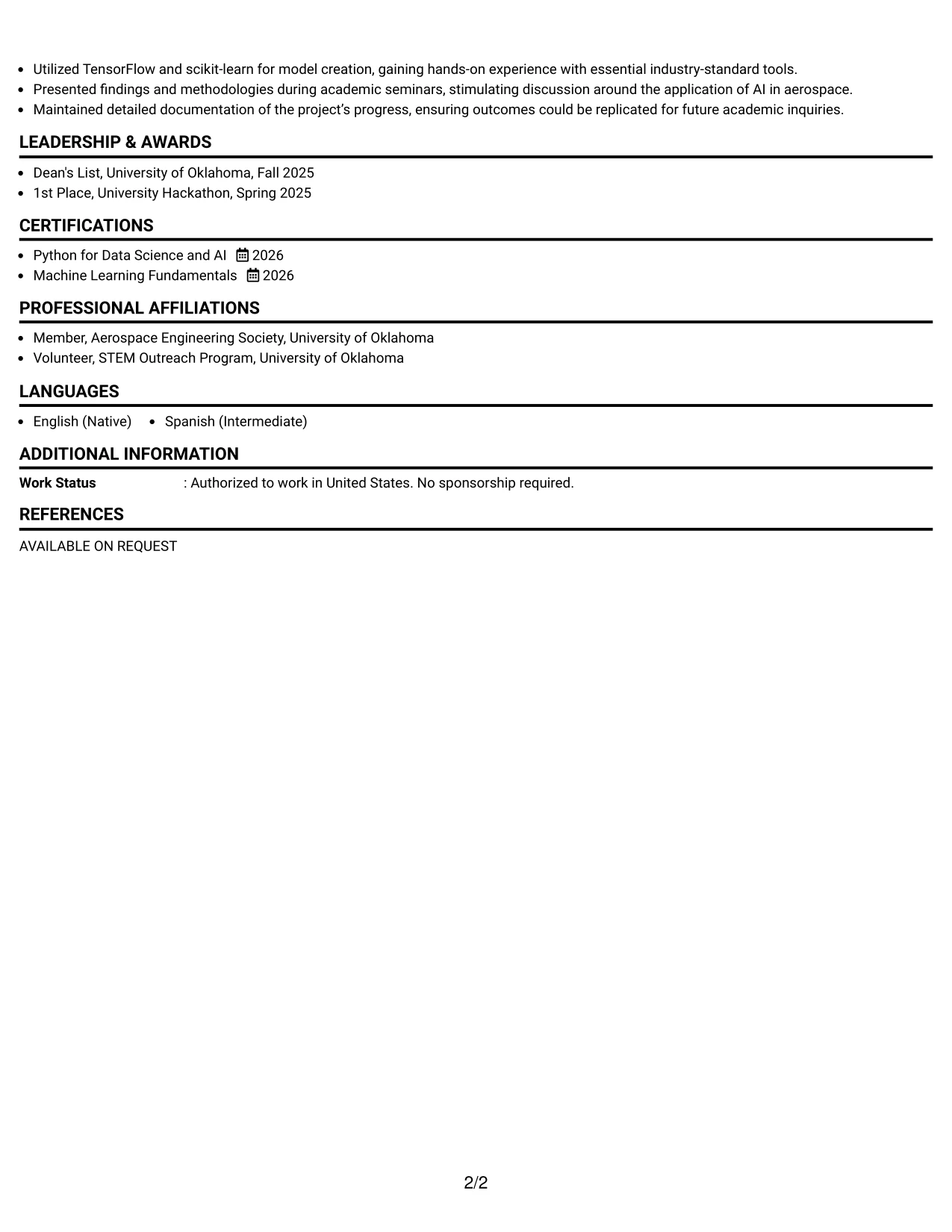 Resume Example Page 2
