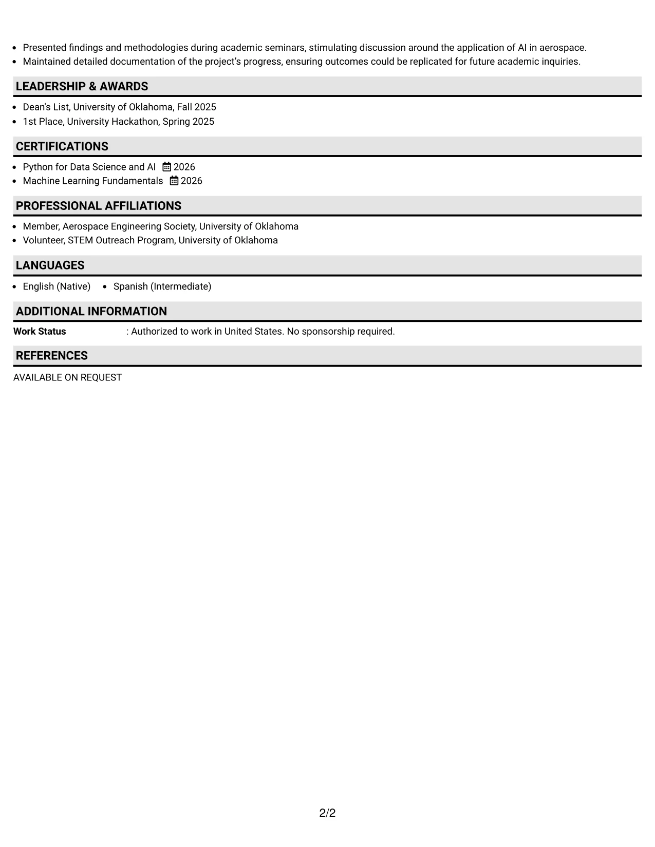 Resume Example Page 2