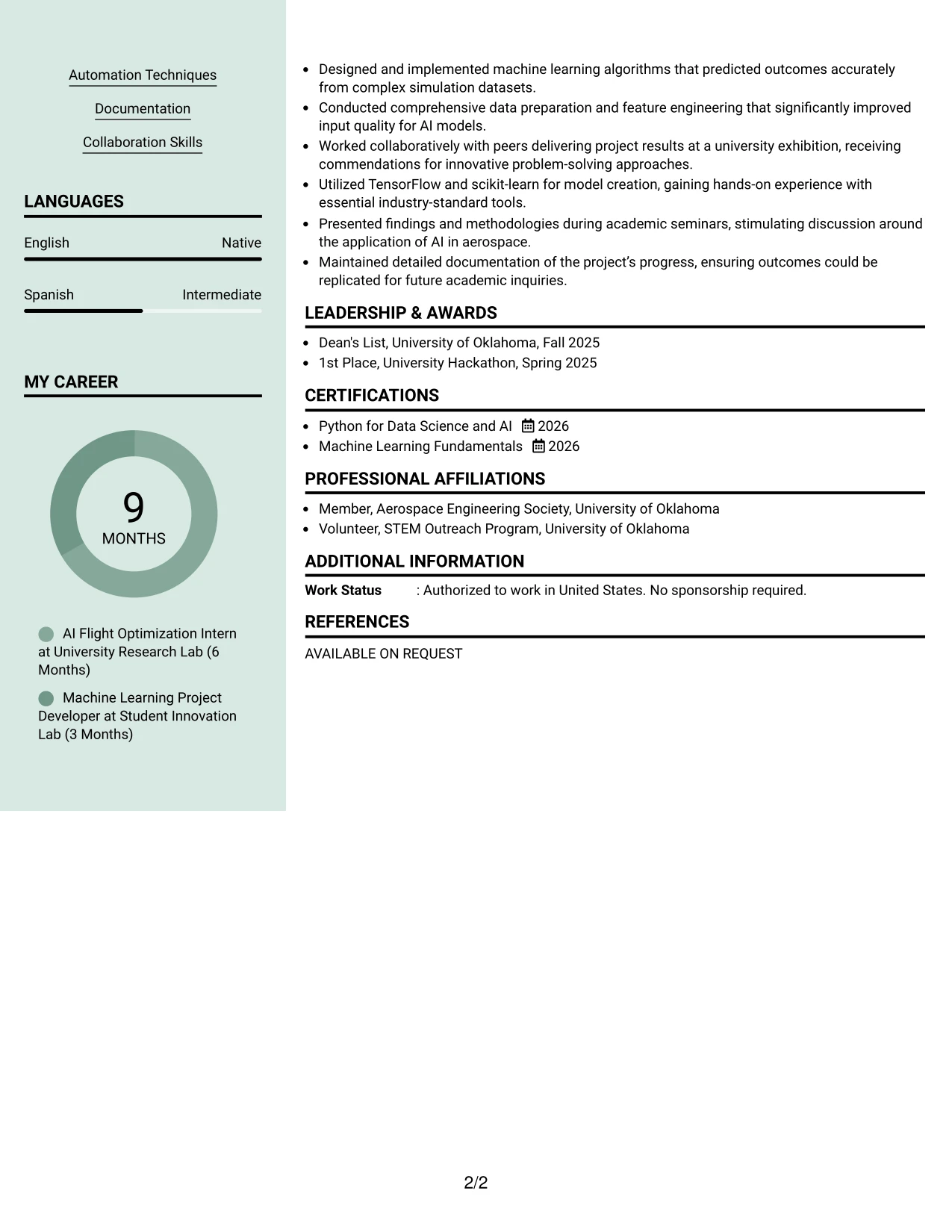 Resume Example Page 2