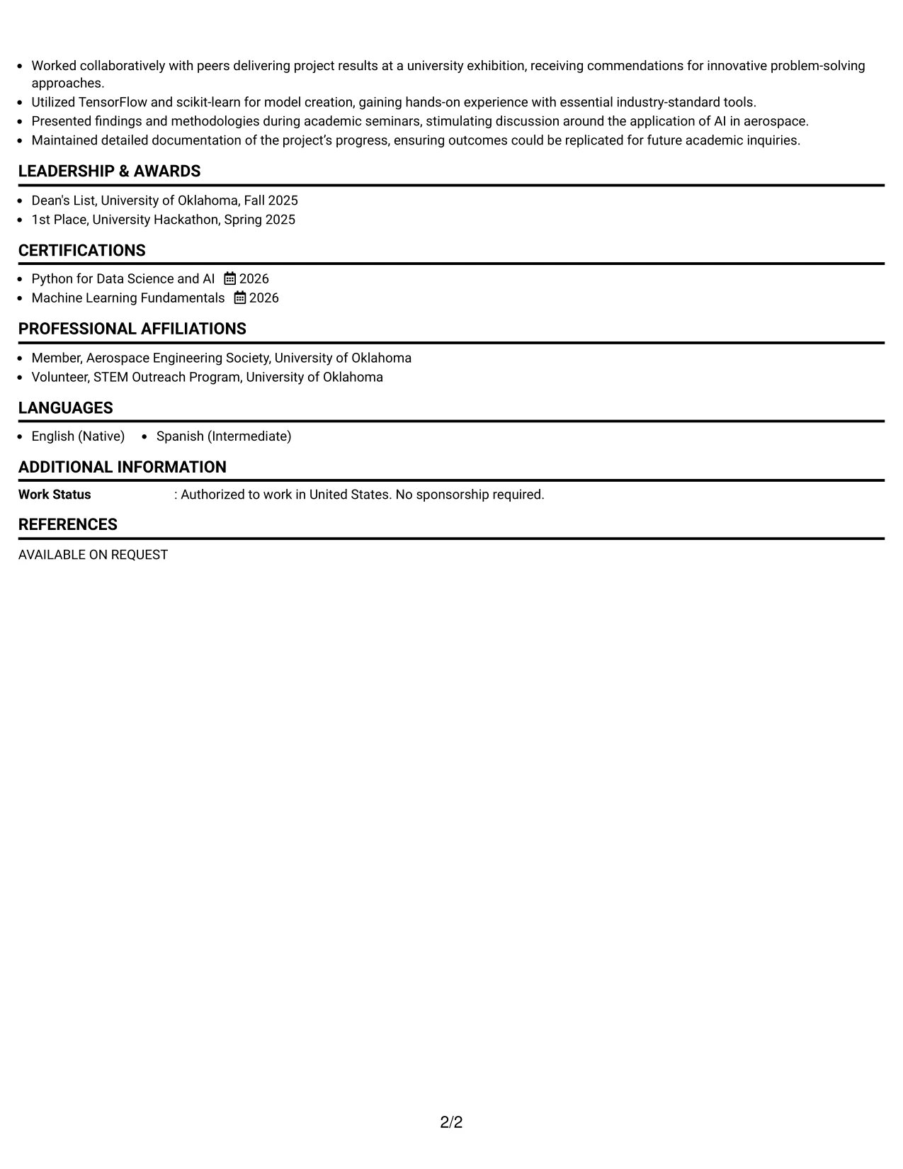Resume Example Page 2