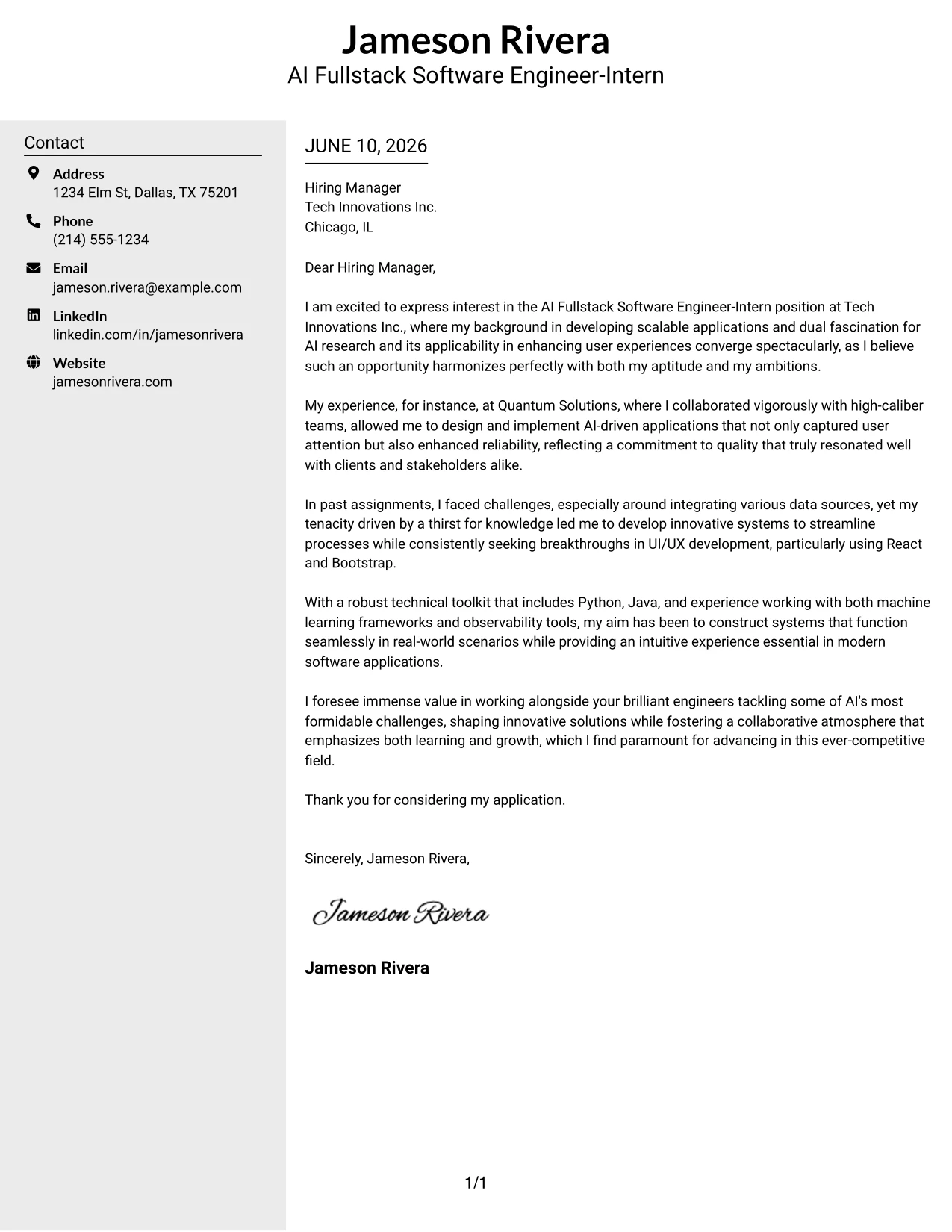 Resume Example Page 1