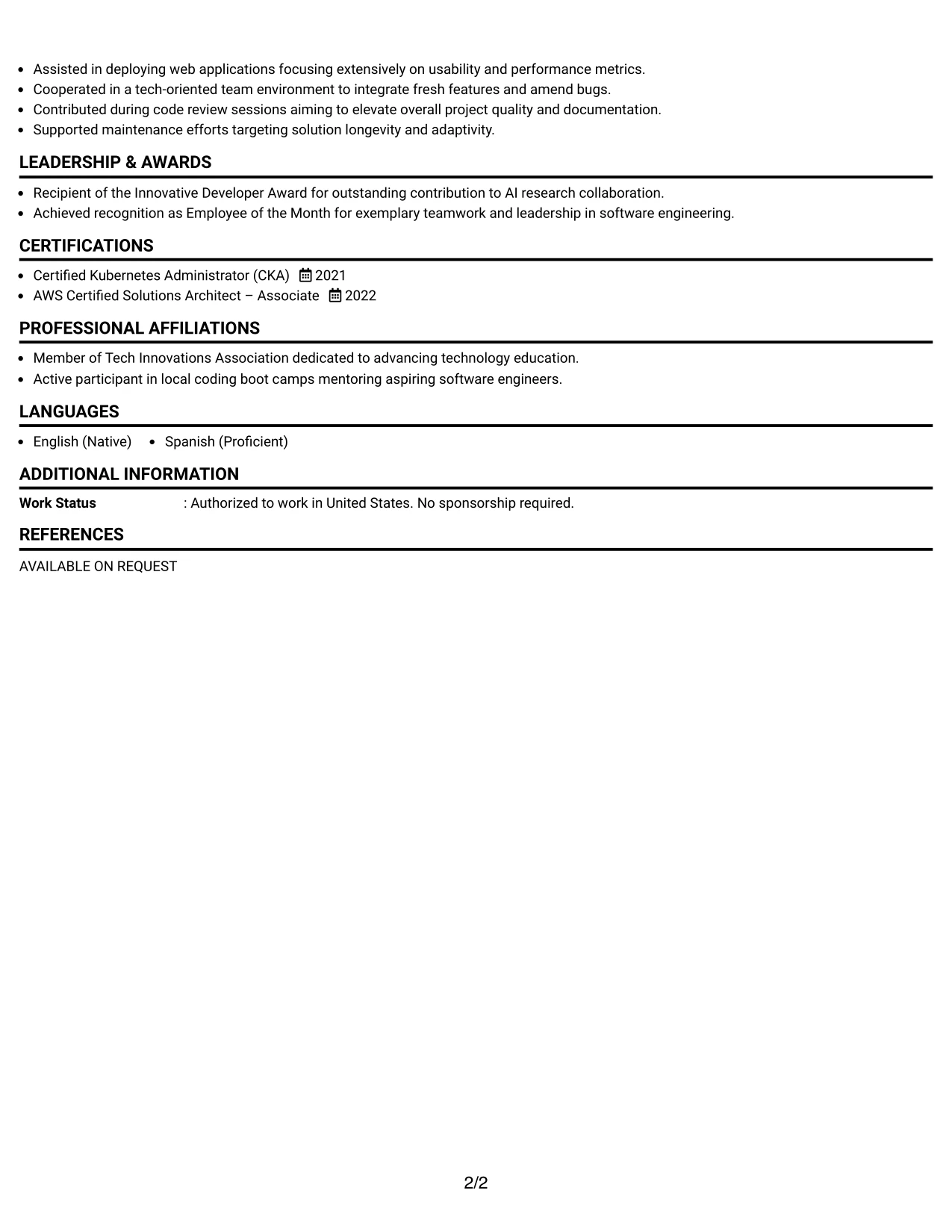 Resume Example Page 2