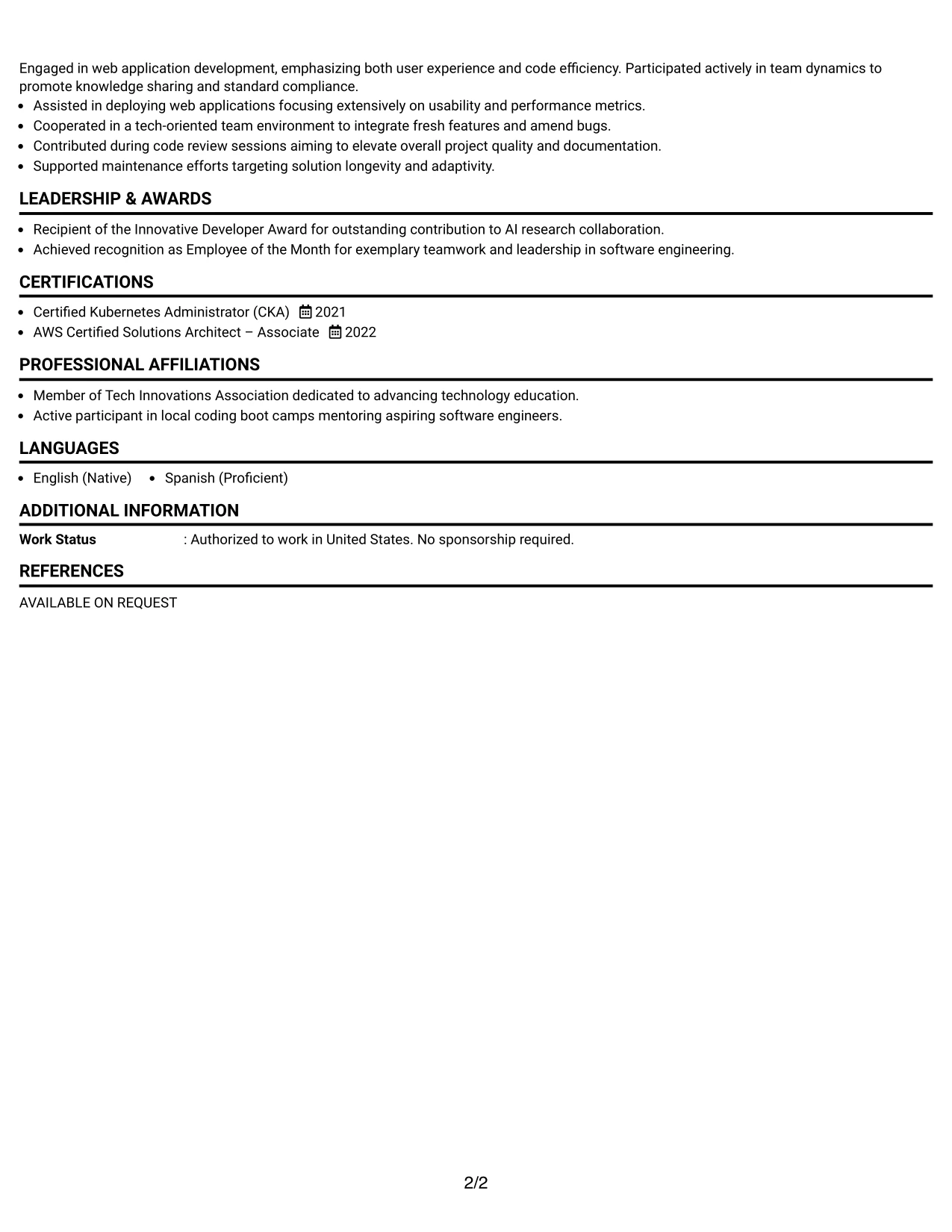 Resume Example Page 2