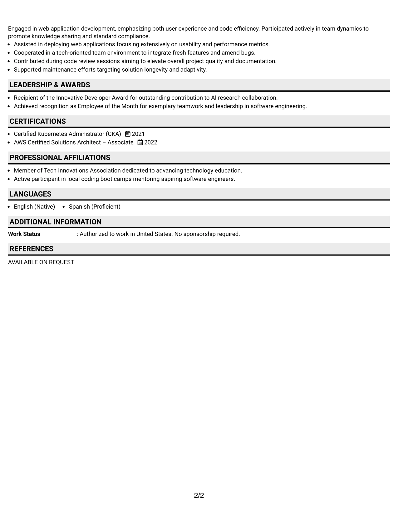 Resume Example Page 2