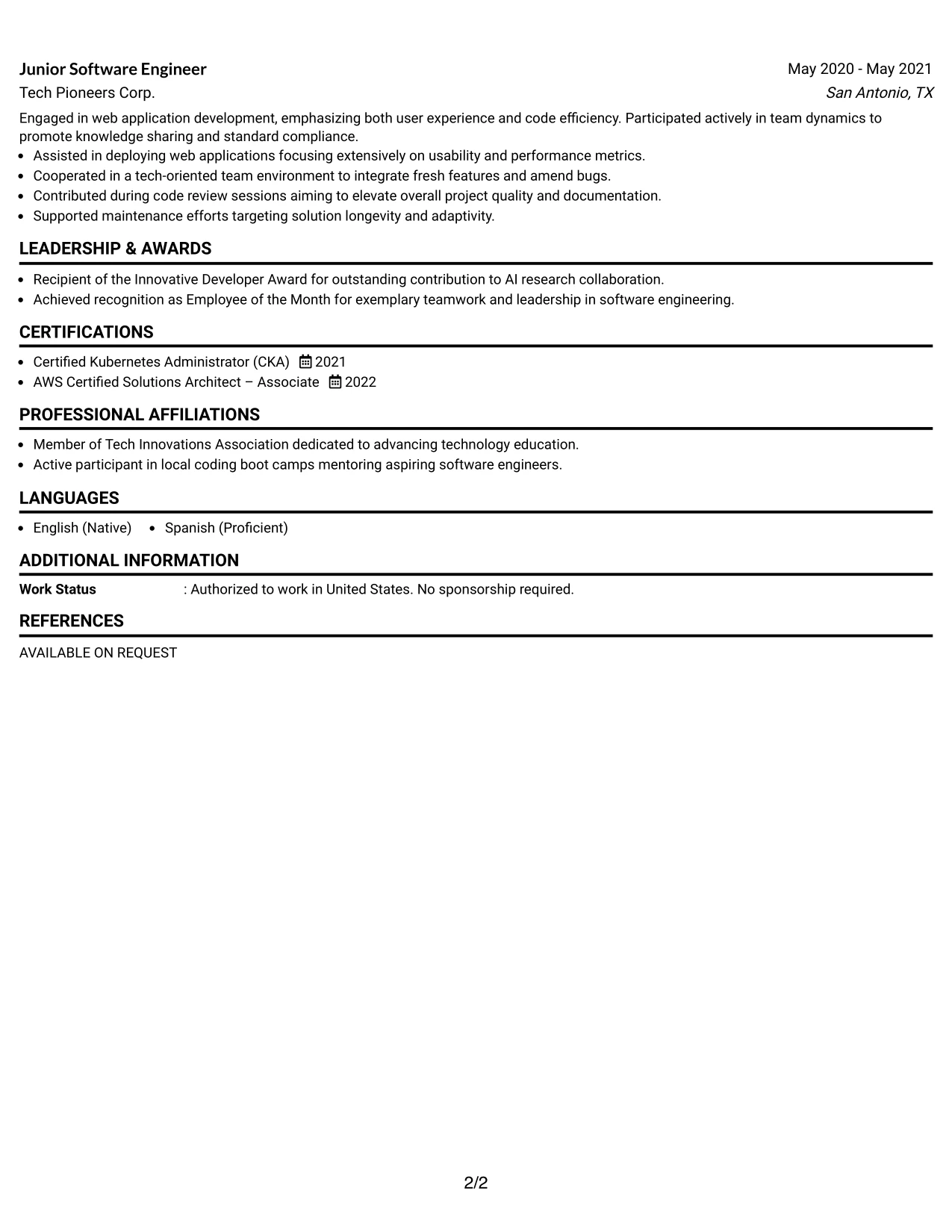 Resume Example Page 2