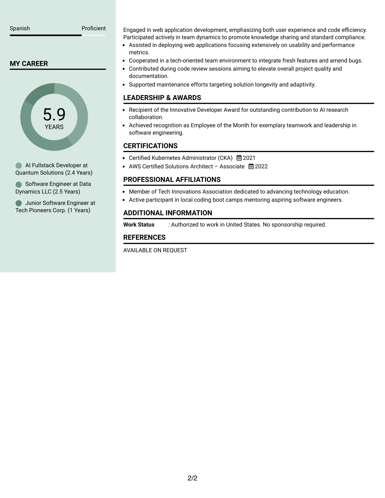 Resume Example Page 2