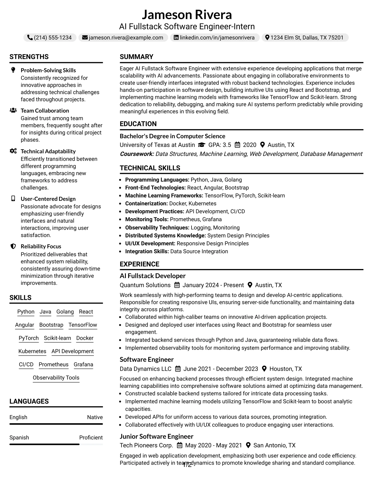 Resume Example Page 1