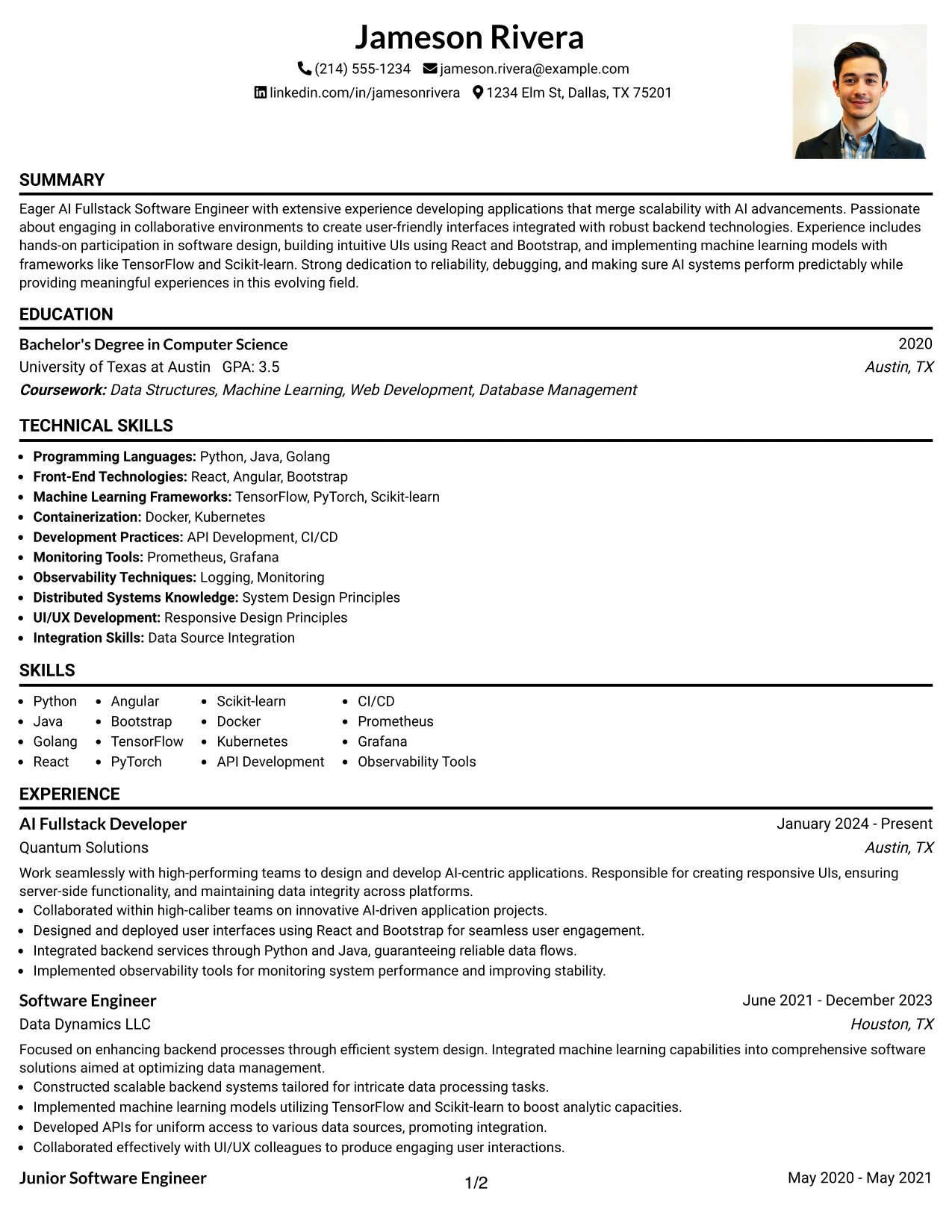 Resume Example Page 1