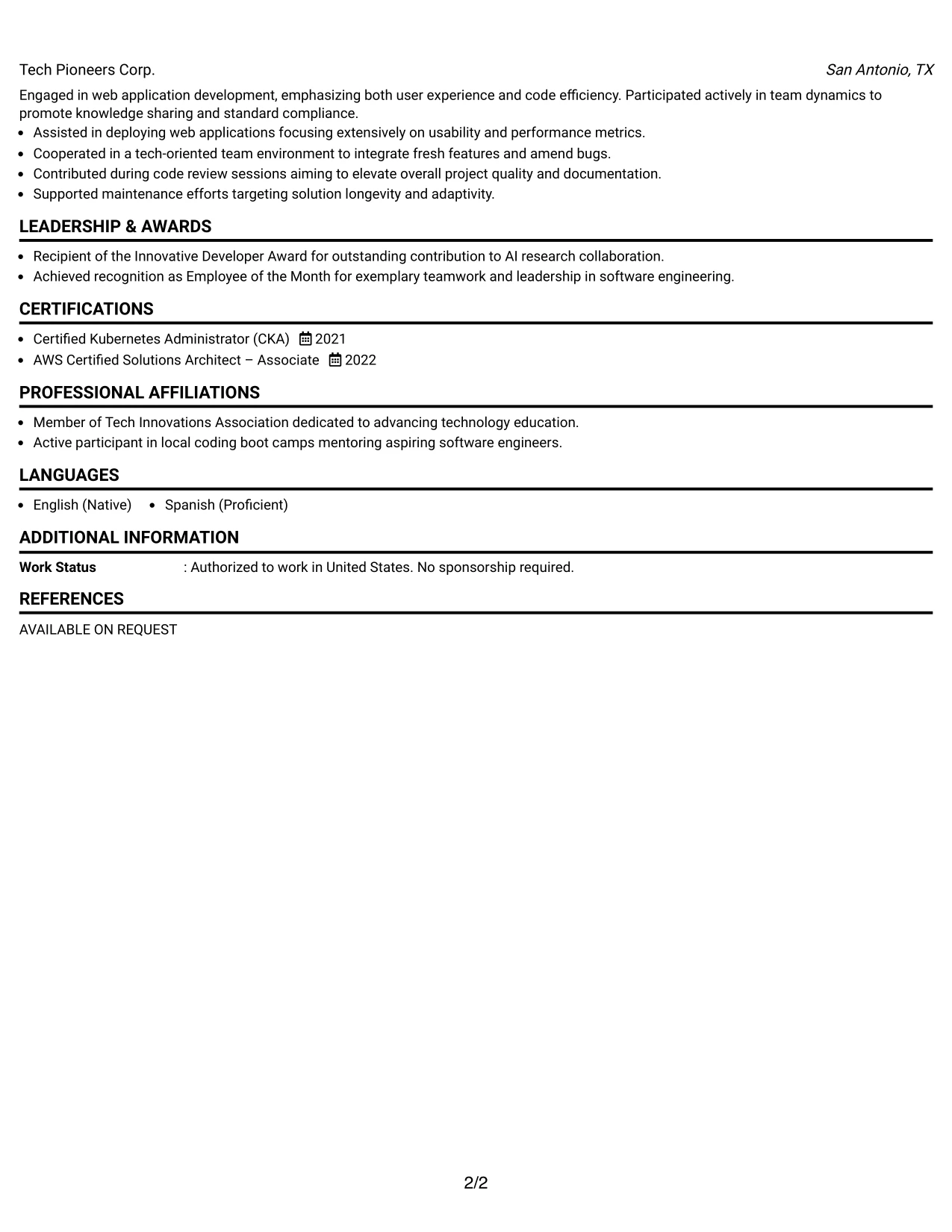 Resume Example Page 2