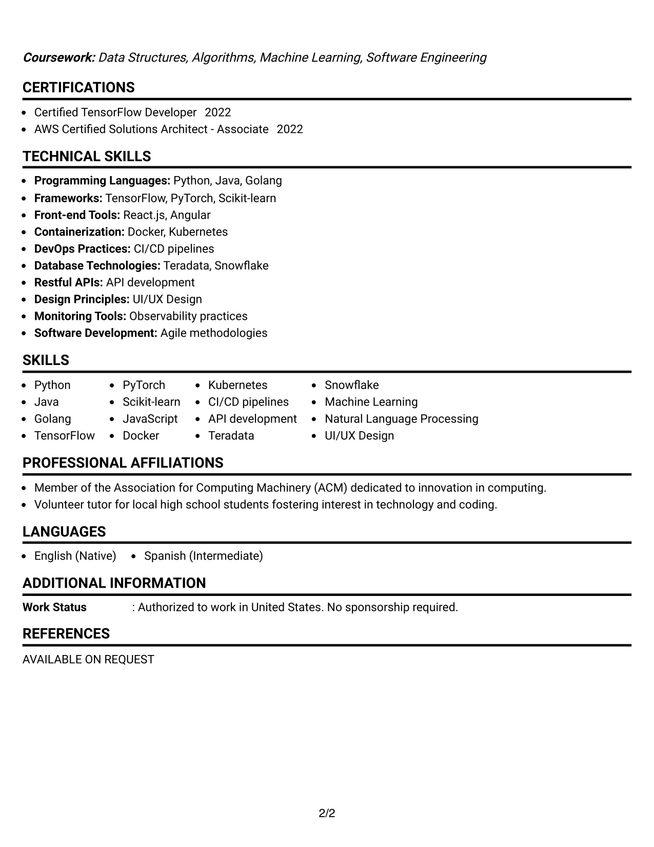 Resume Example Page 2