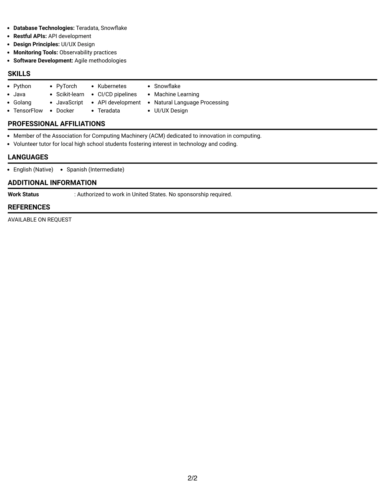 Resume Example Page 2