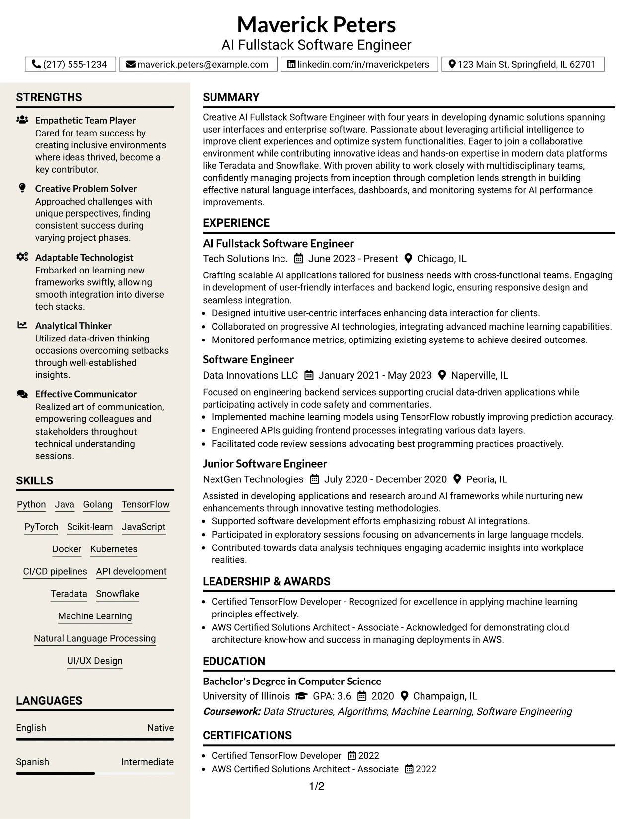 Resume Example Page 1