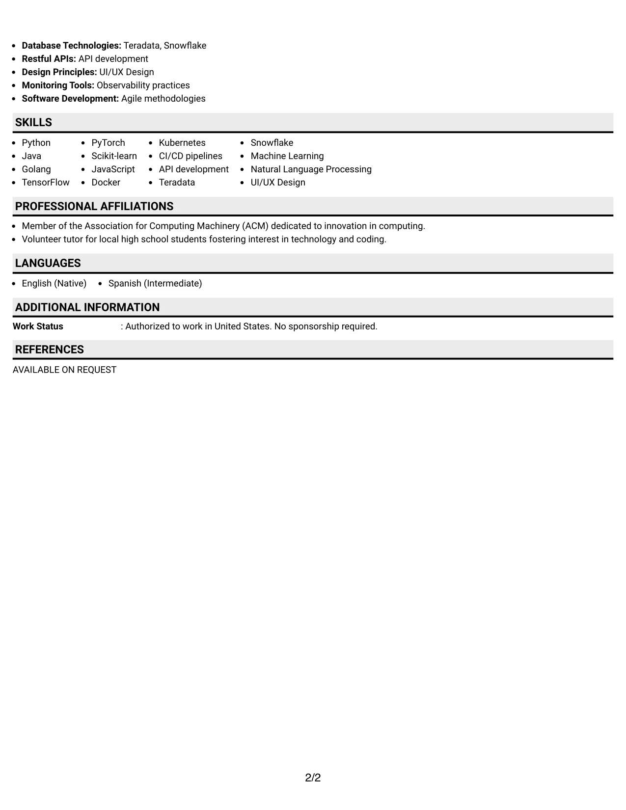Resume Example Page 2