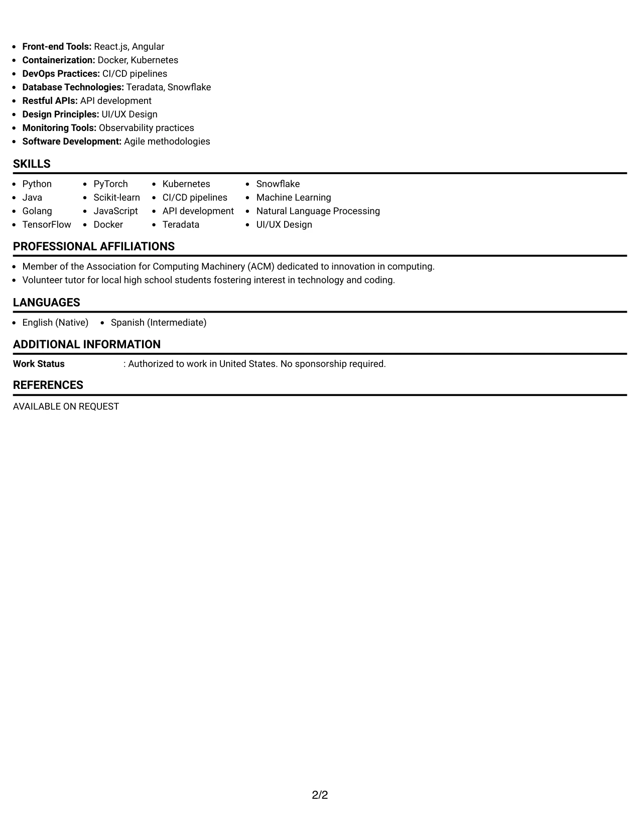 Resume Example Page 2