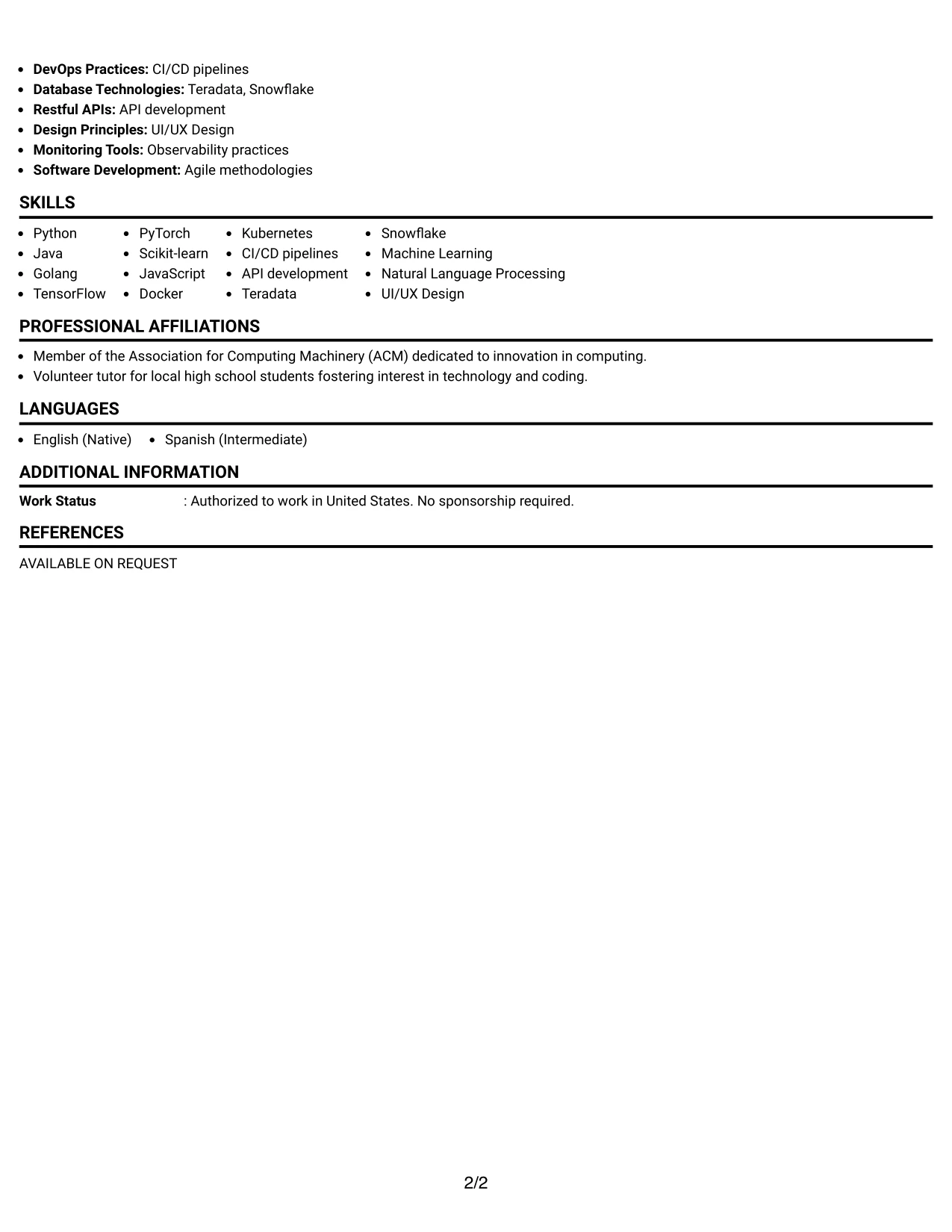 Resume Example Page 2