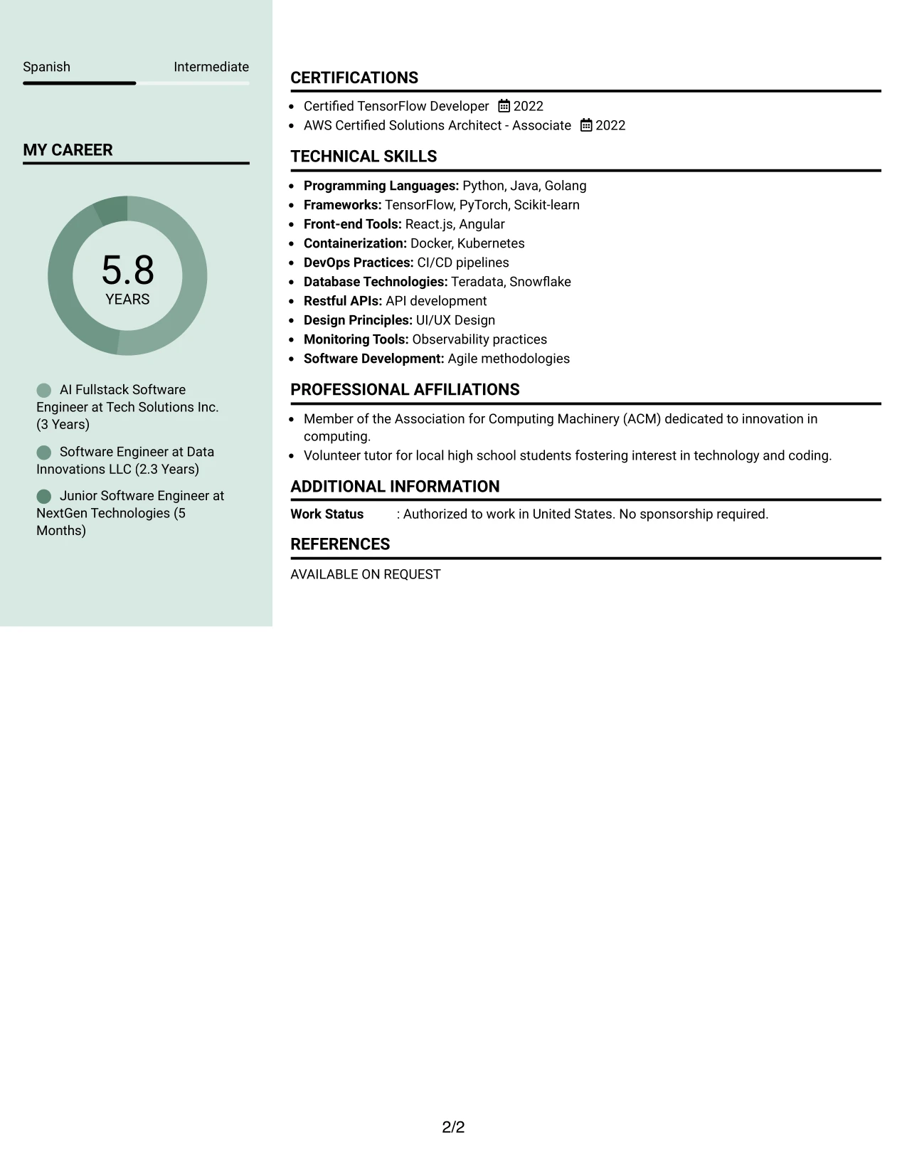Resume Example Page 2
